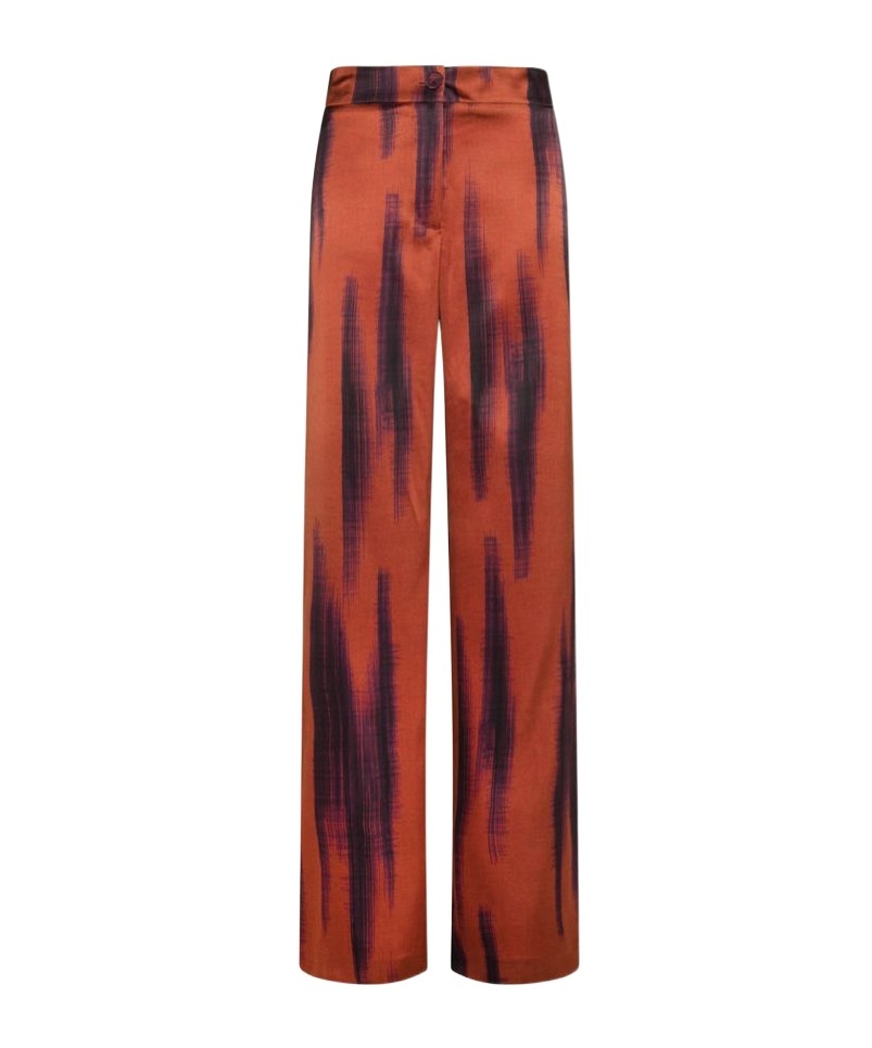 Momoní Misaki Pants In Printed Stretch Satin In Rust/ink Color