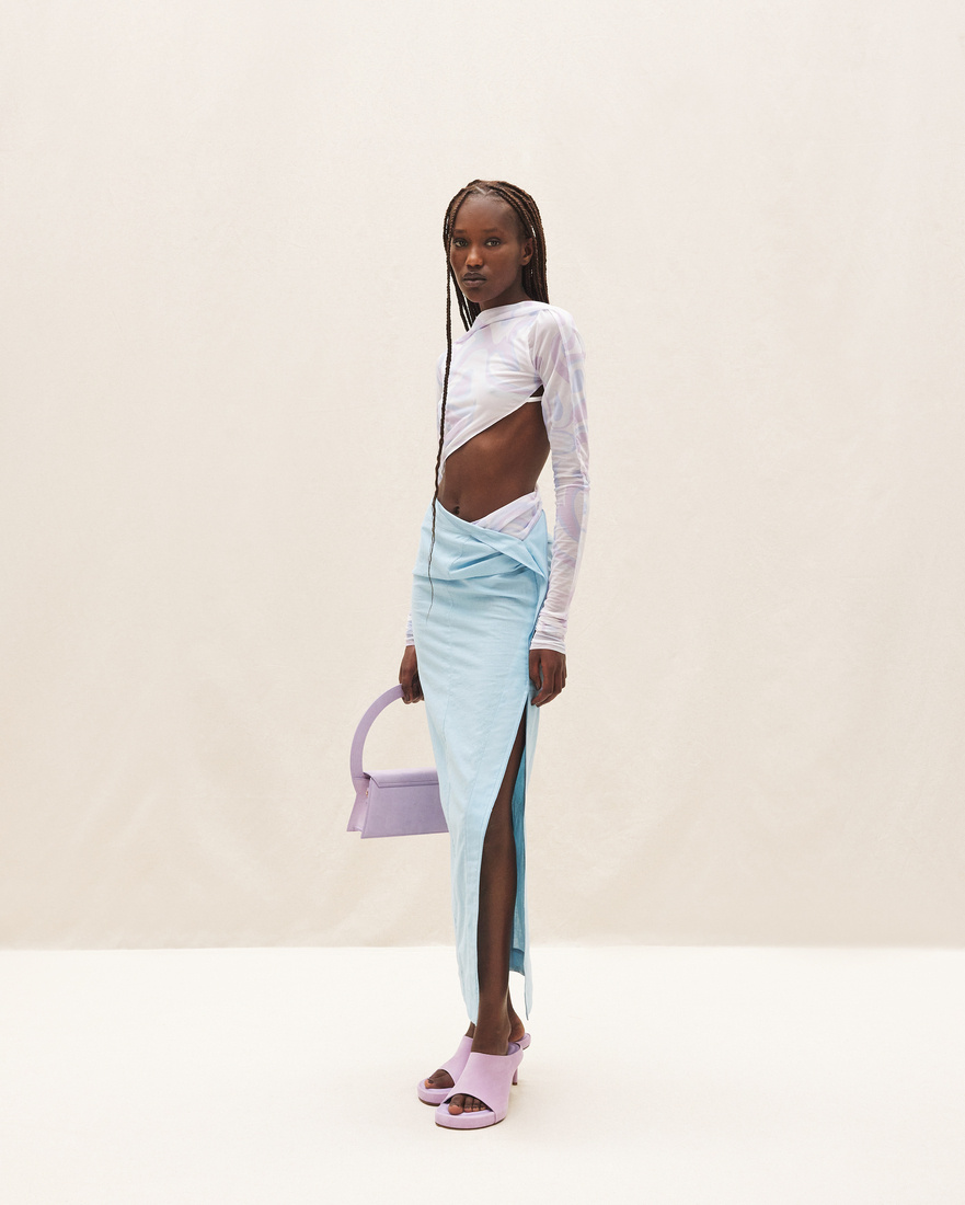 Jacquemus La Jupe Draggiu Draped Maxi Skirt In Blue
