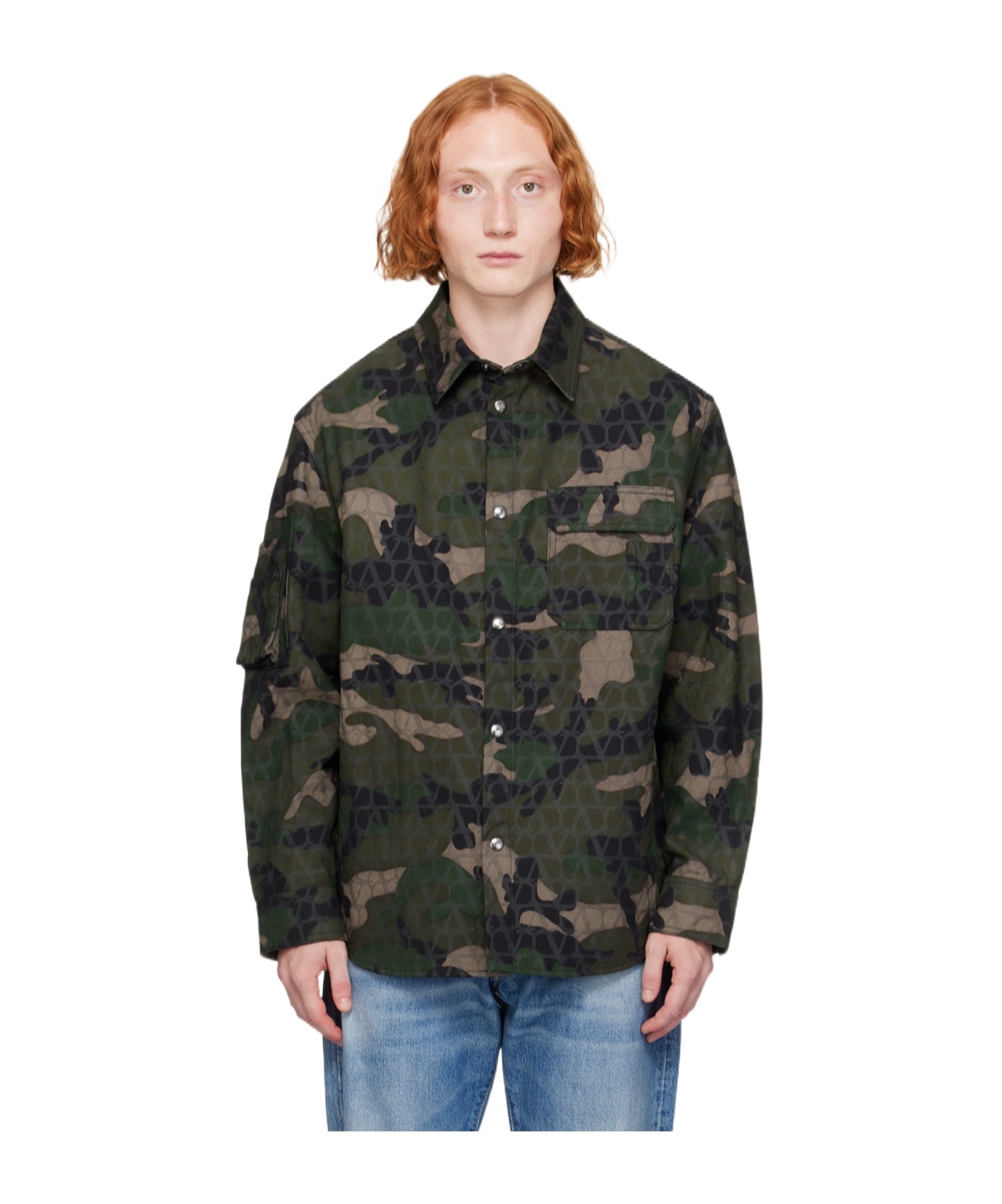 Valentino Toile Iconographe Camouflage Jacket In Green