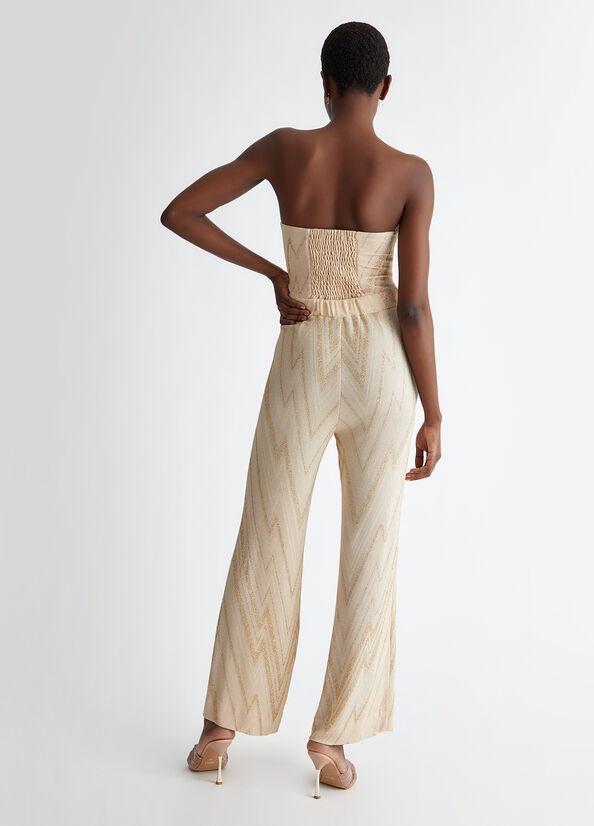 Liu •jo Chevron-pattern Jumpsuit In Nude