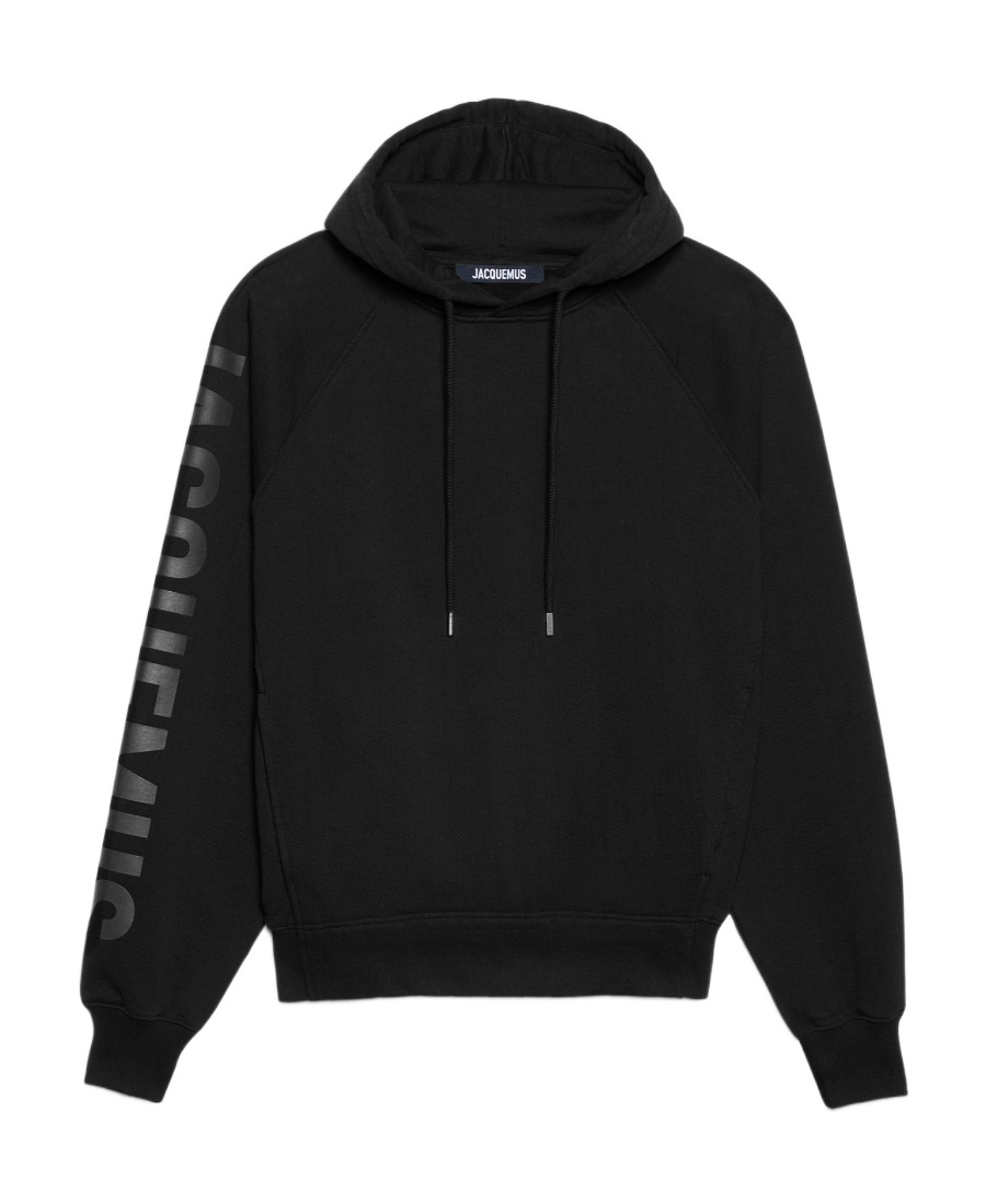 Jacquemus Hooded Typo Sweatshirt With Logoed Sleeve In Black