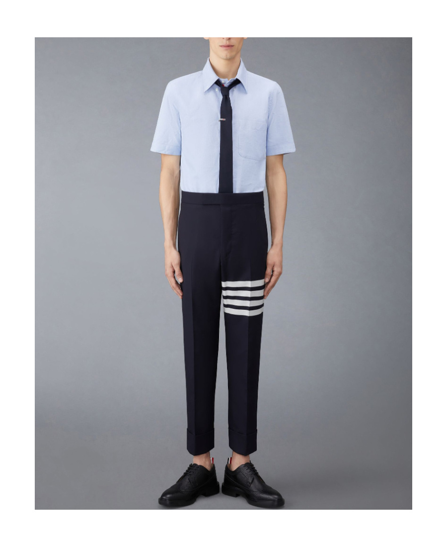 Thom Browne Oxford Short-sleeved Shirt In Blue