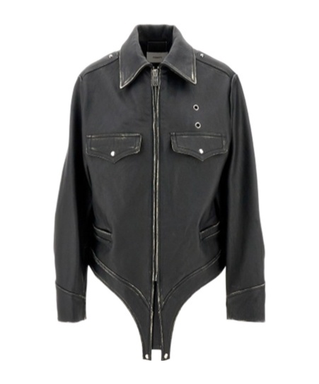 Coperni Long-sleeved One-piece Leather Jacket In Black