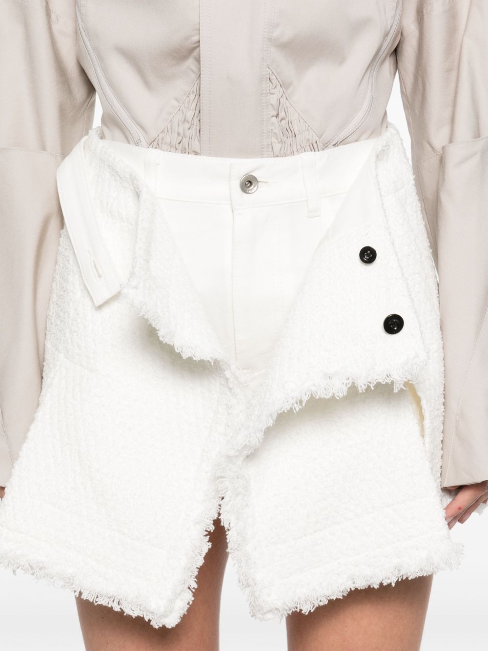 Sacai Denim Shorts With Belt Loops And Flounces In White