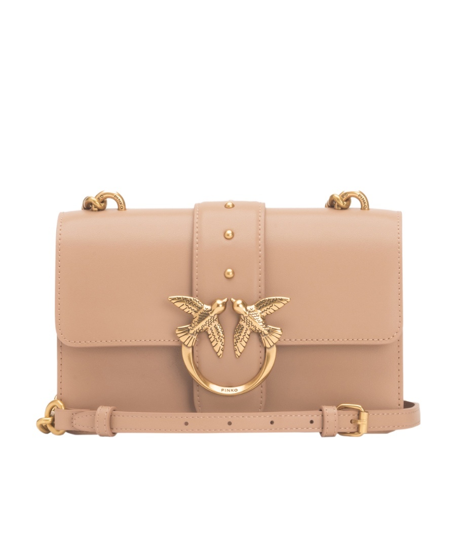 Shop Pinko Love One Logo Plaque Mini Crossbody Bag In Nude