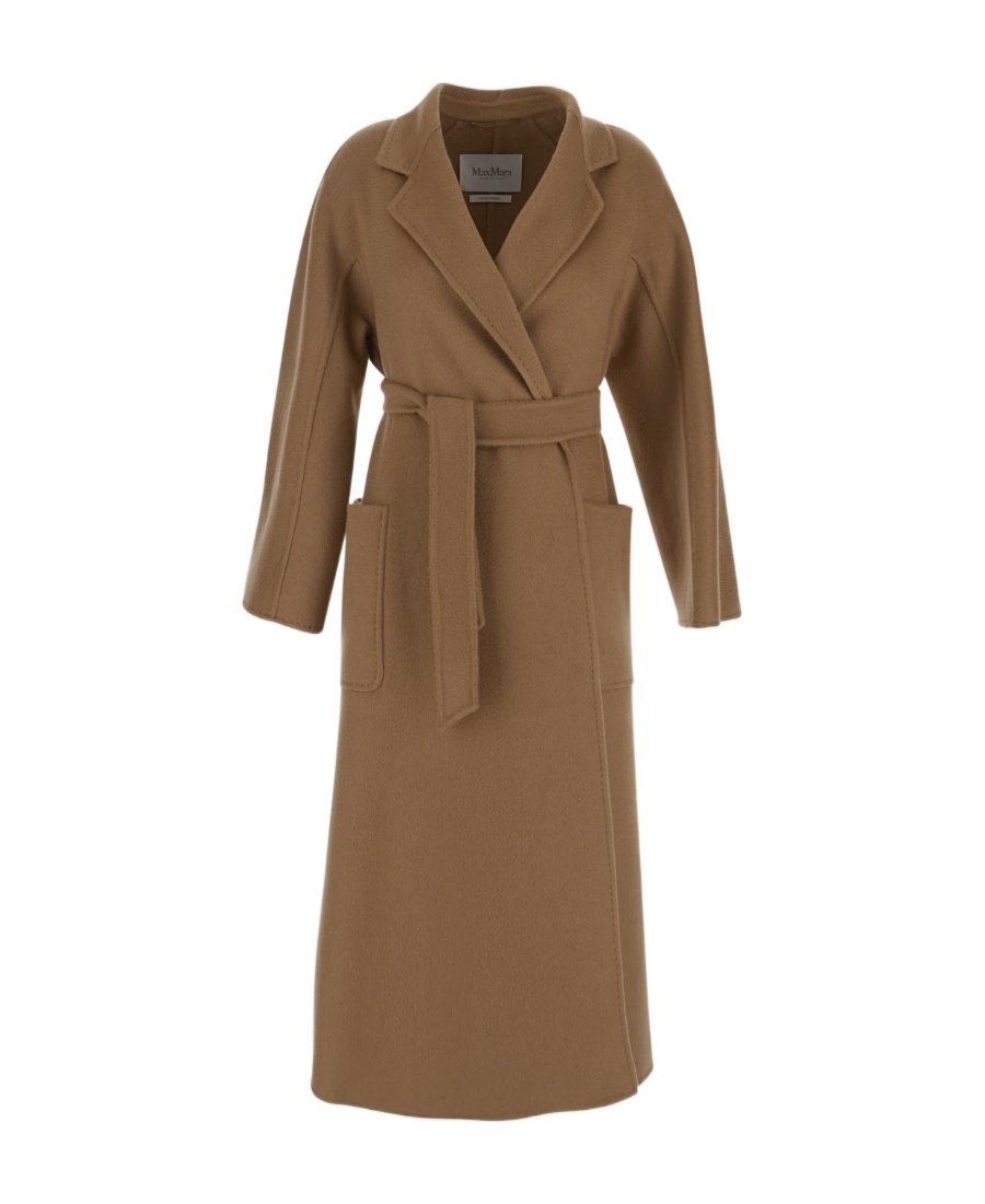 Max Mara Lace-up Cashmere Coat In Brown