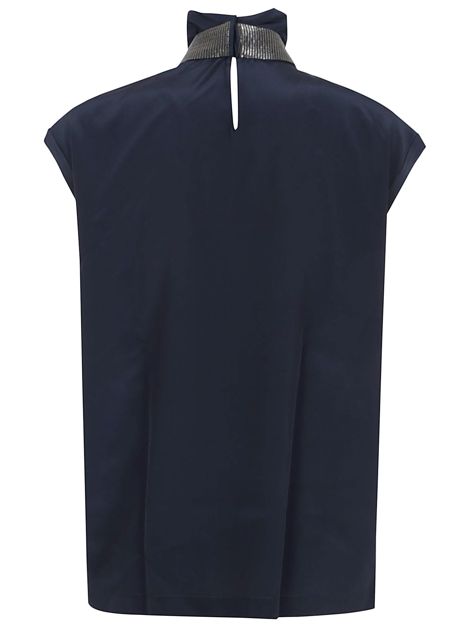 Brunello Cucinelli Embellished High-neck Top In Blue