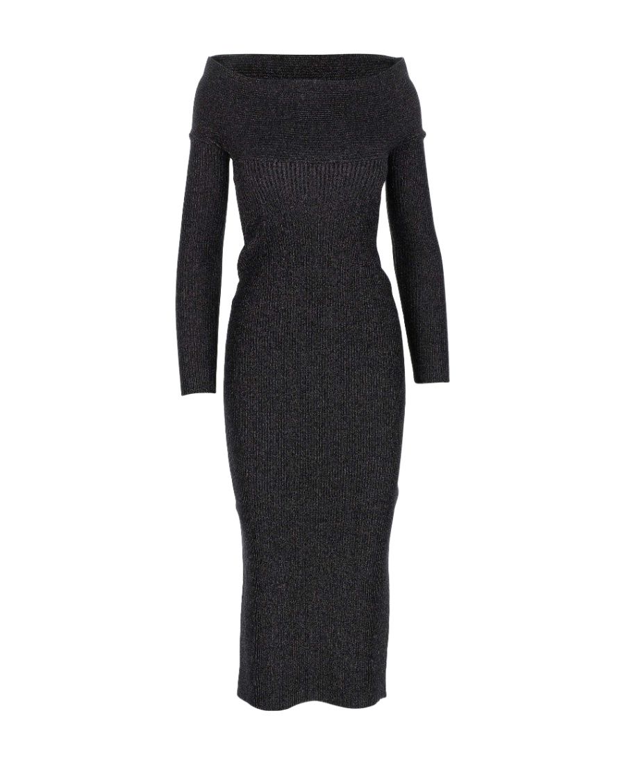 Khaite Off-shoulder Long-sleeve Dress In Black