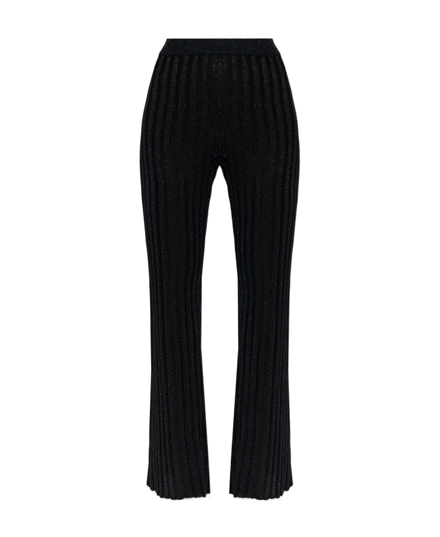 Stella Mccartney Lurex Ribbed-knit Straight-leg Trousers In Black