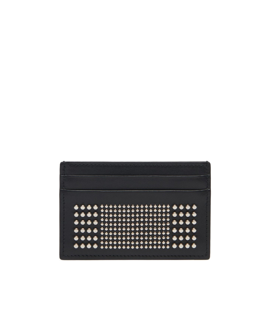 Alexander Mcqueen Black Card-holder With Silver-finished Studs In Leather Man In Black