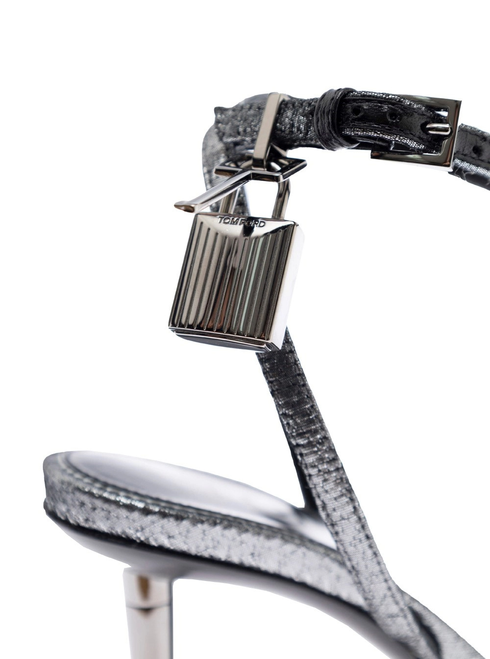 Tom Ford Metallic Sandals With High Stiletto Heel And Padlock Detail On The Ankle In Leather Woman