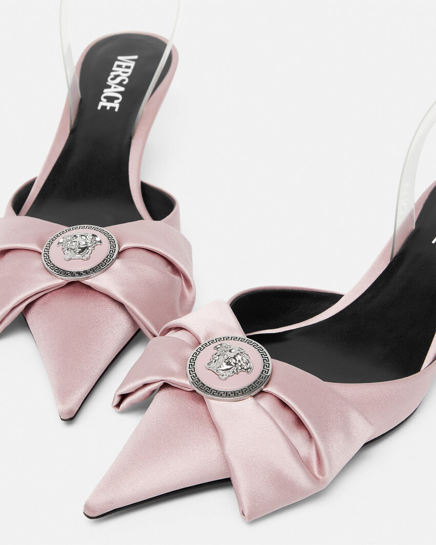 Versace Pink Alia Slingback 45 Mm Heels In Nude