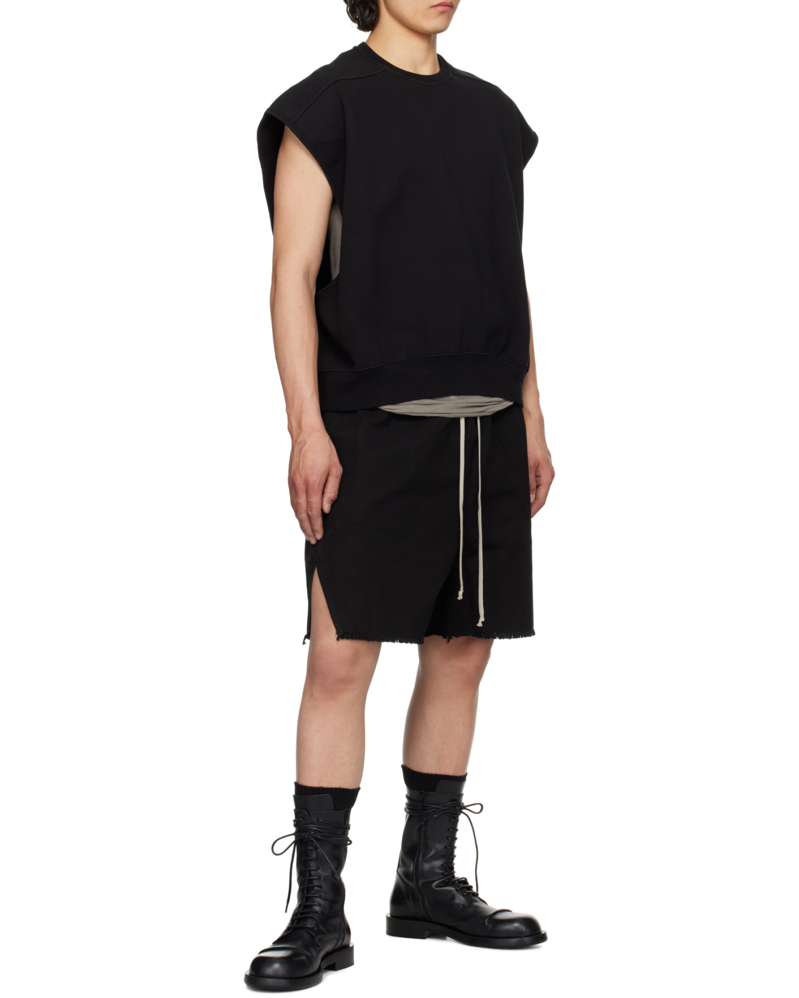 Rick Owens Drkshdw Frayed-hem Drawstring Shorts In Black