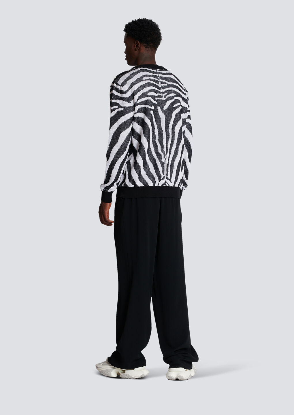 Shop Balmain Zebra Print Linen Jumper In Black