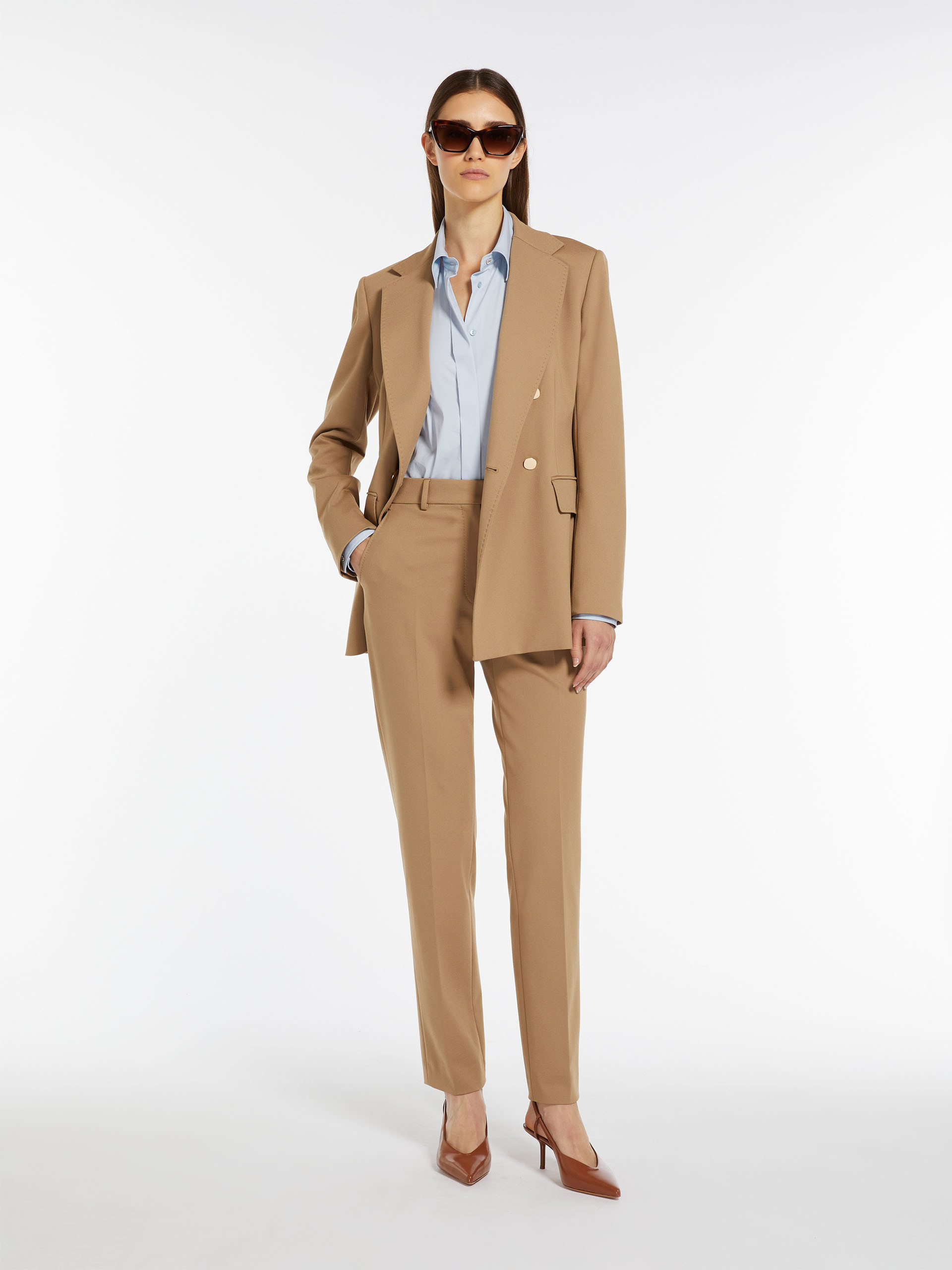 Max Mara Slim-fit Stretch-wool Trousers With Double Pleats In Brown