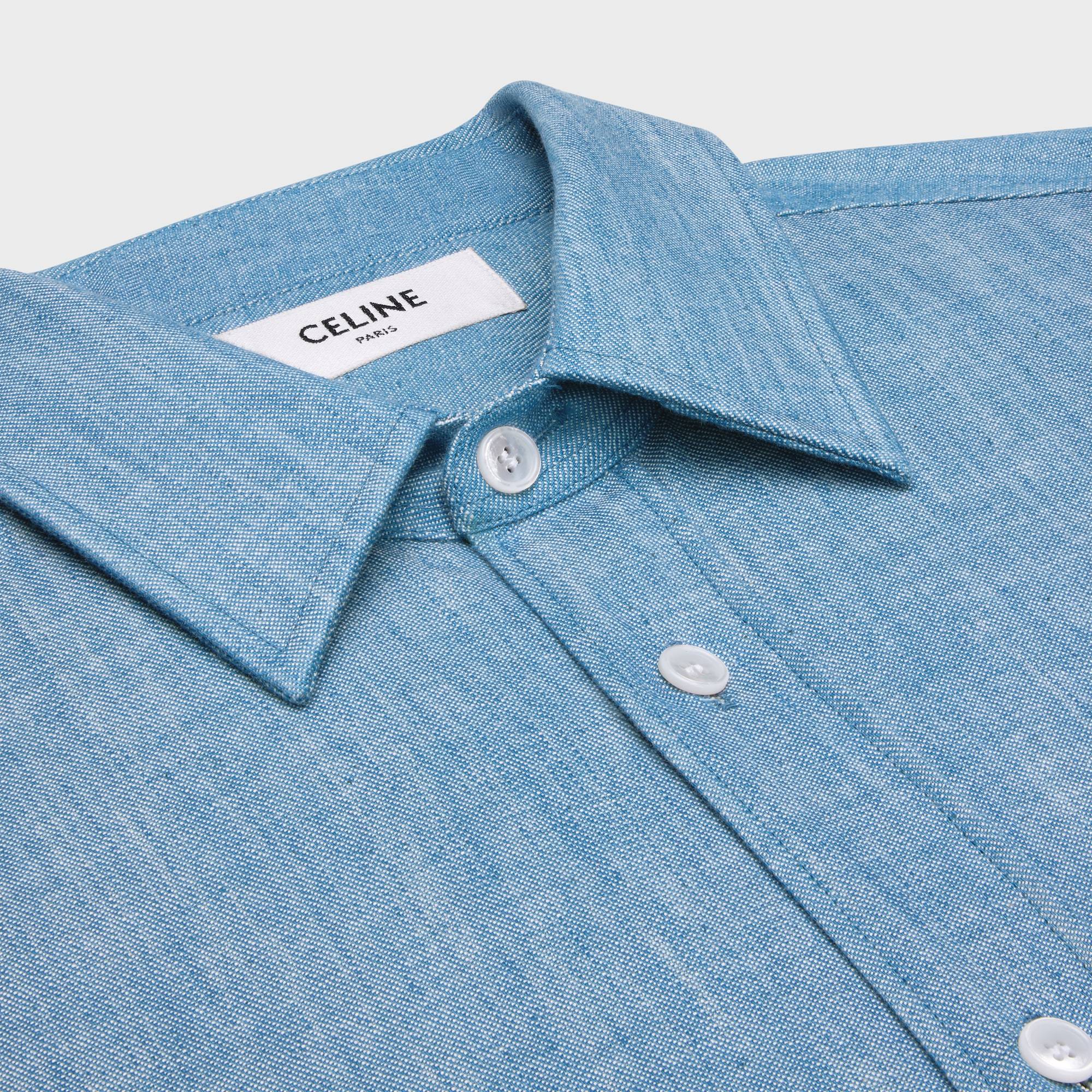 Celine Lapel Long Sleeve Shirt In Blue