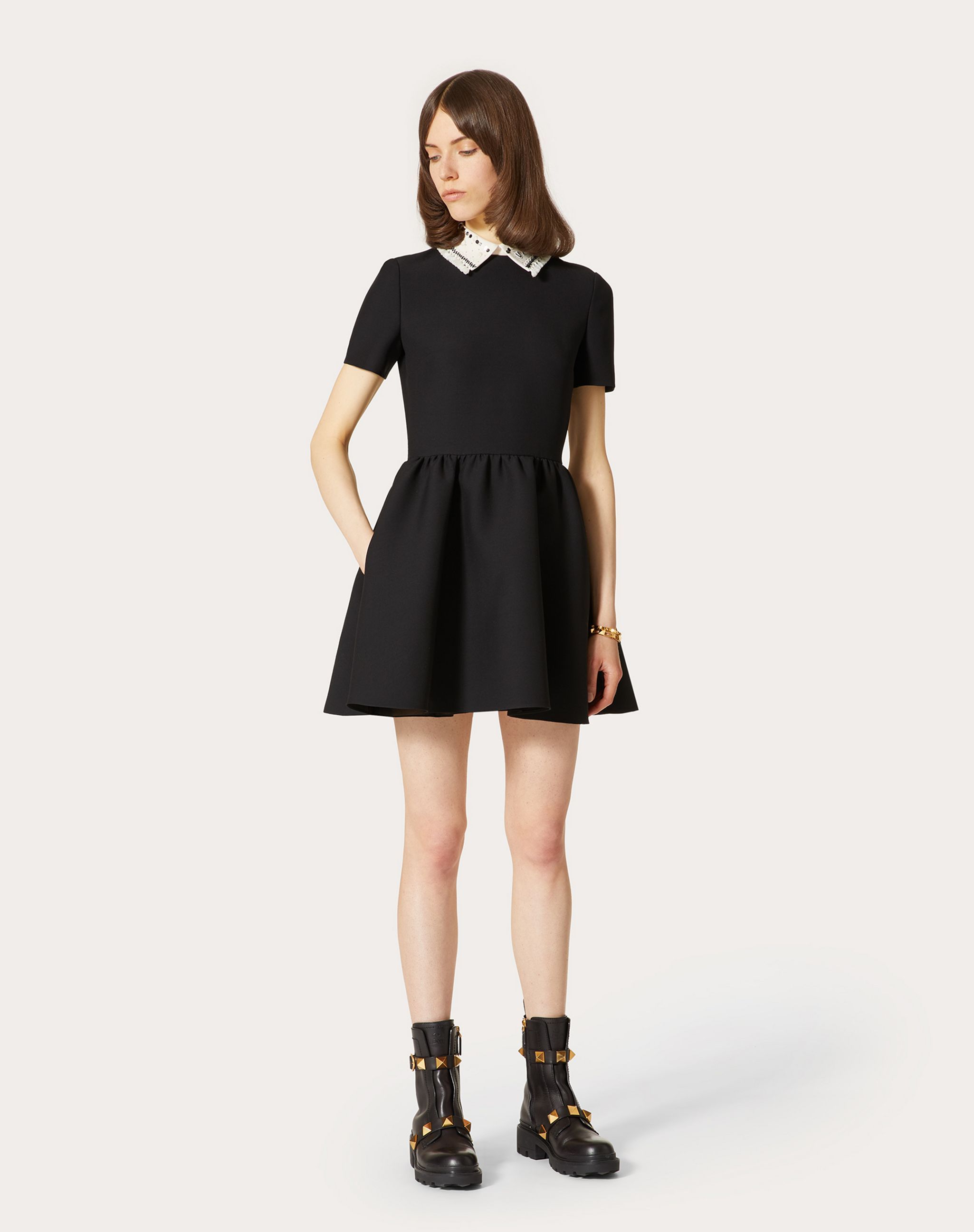 Valentino Wool And Silk-blend Crepe Mini Dress In Black