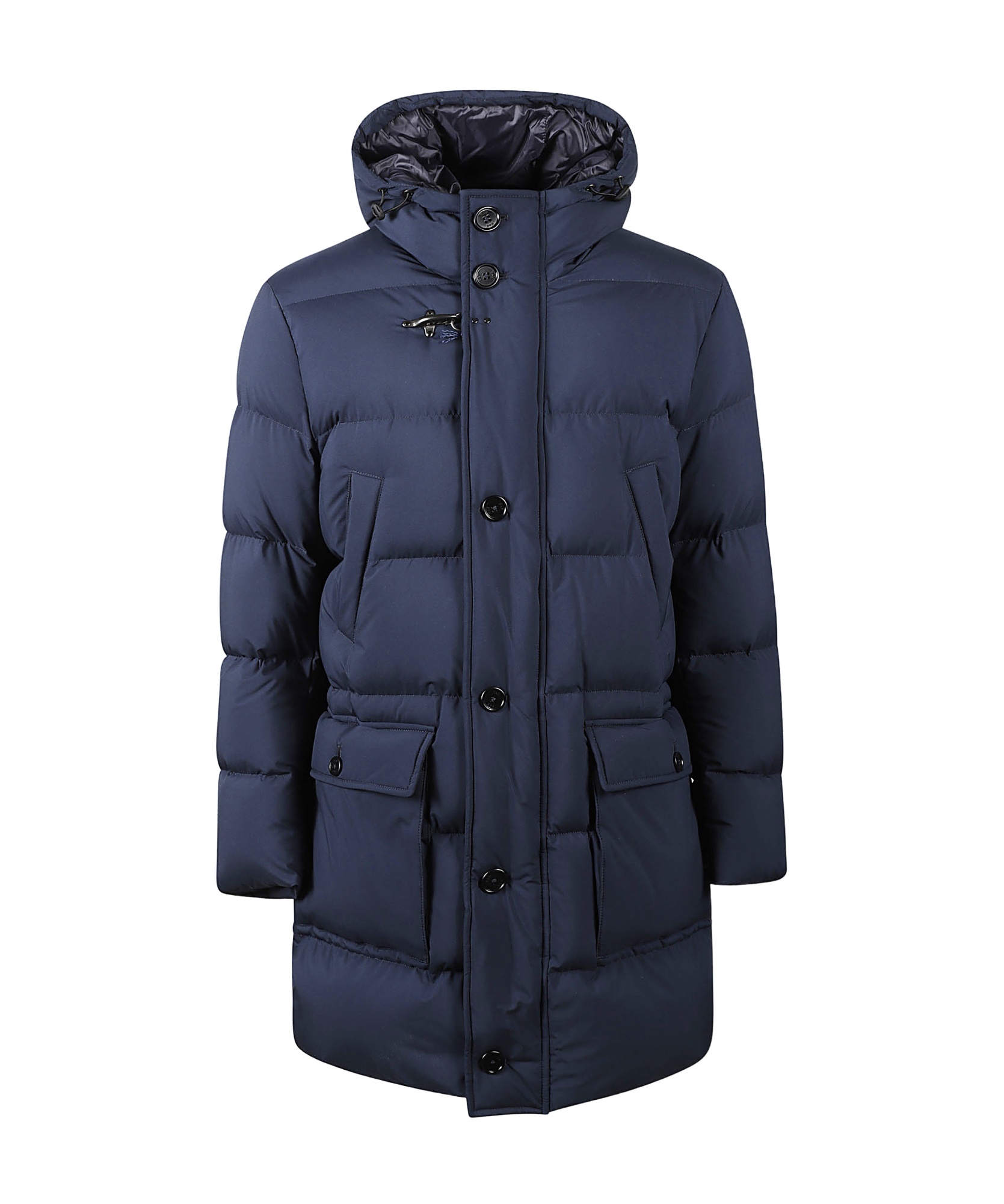 Fay Quilted Hooded Puffer Jacket With Front Button Closure In Black