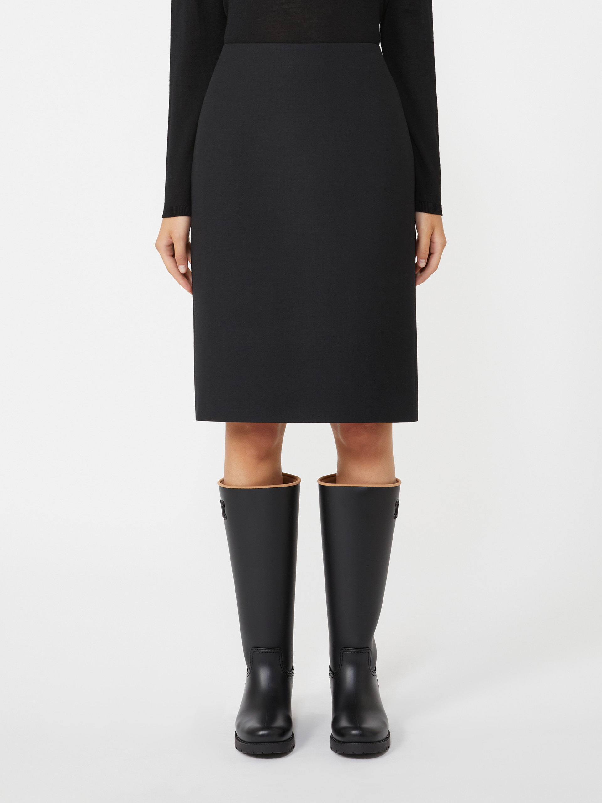Max Mara Wool And Silk Pencil Skirt In Black