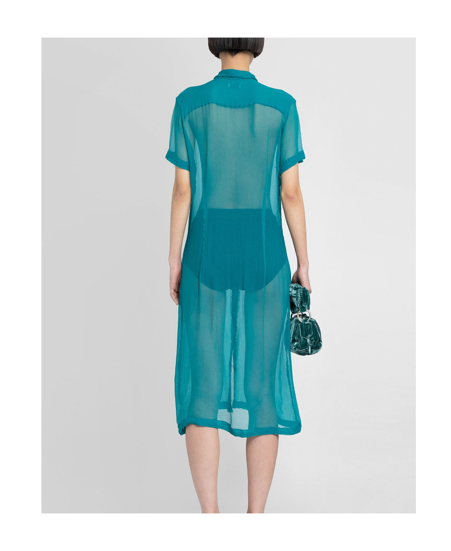 Dries Van Noten Semi-transparent Button-up Shirt Dress In Green