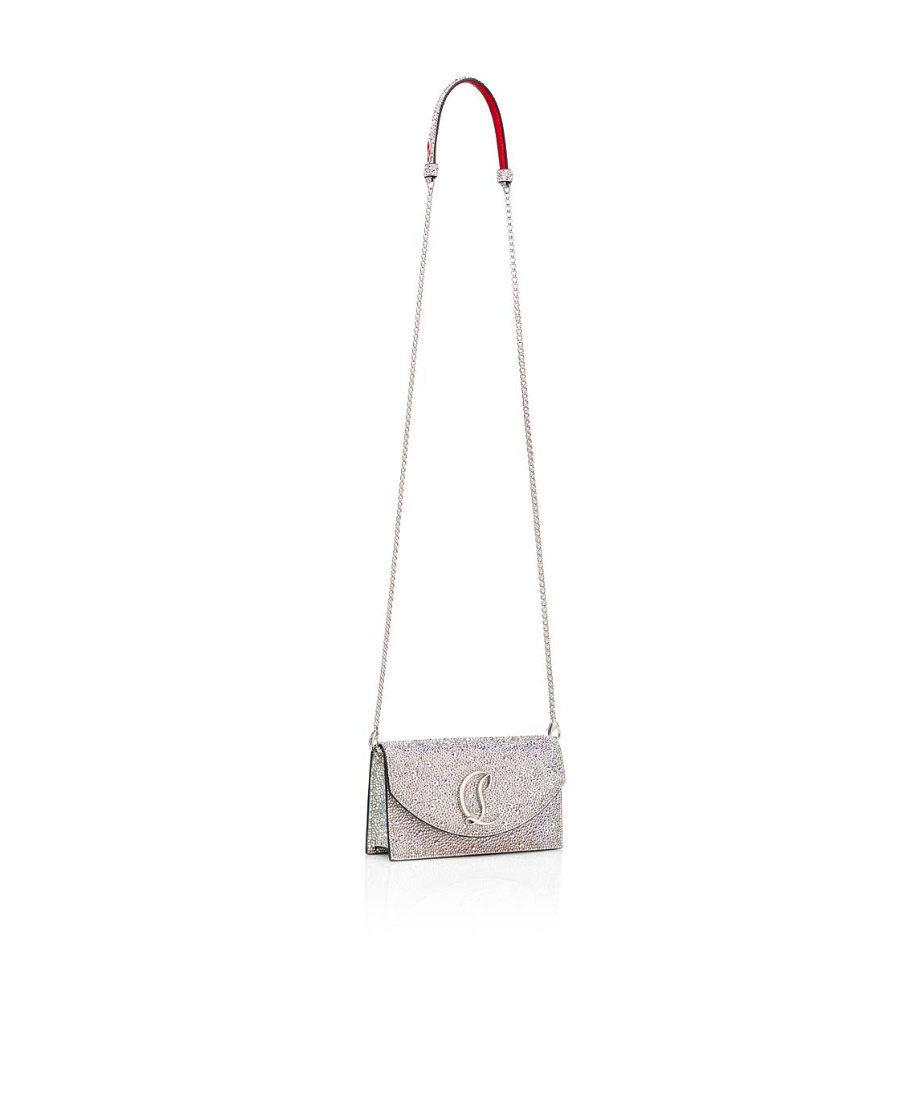 Christian Louboutin Loubi54 Small Glitter Chain Shoulder Bag In Gray