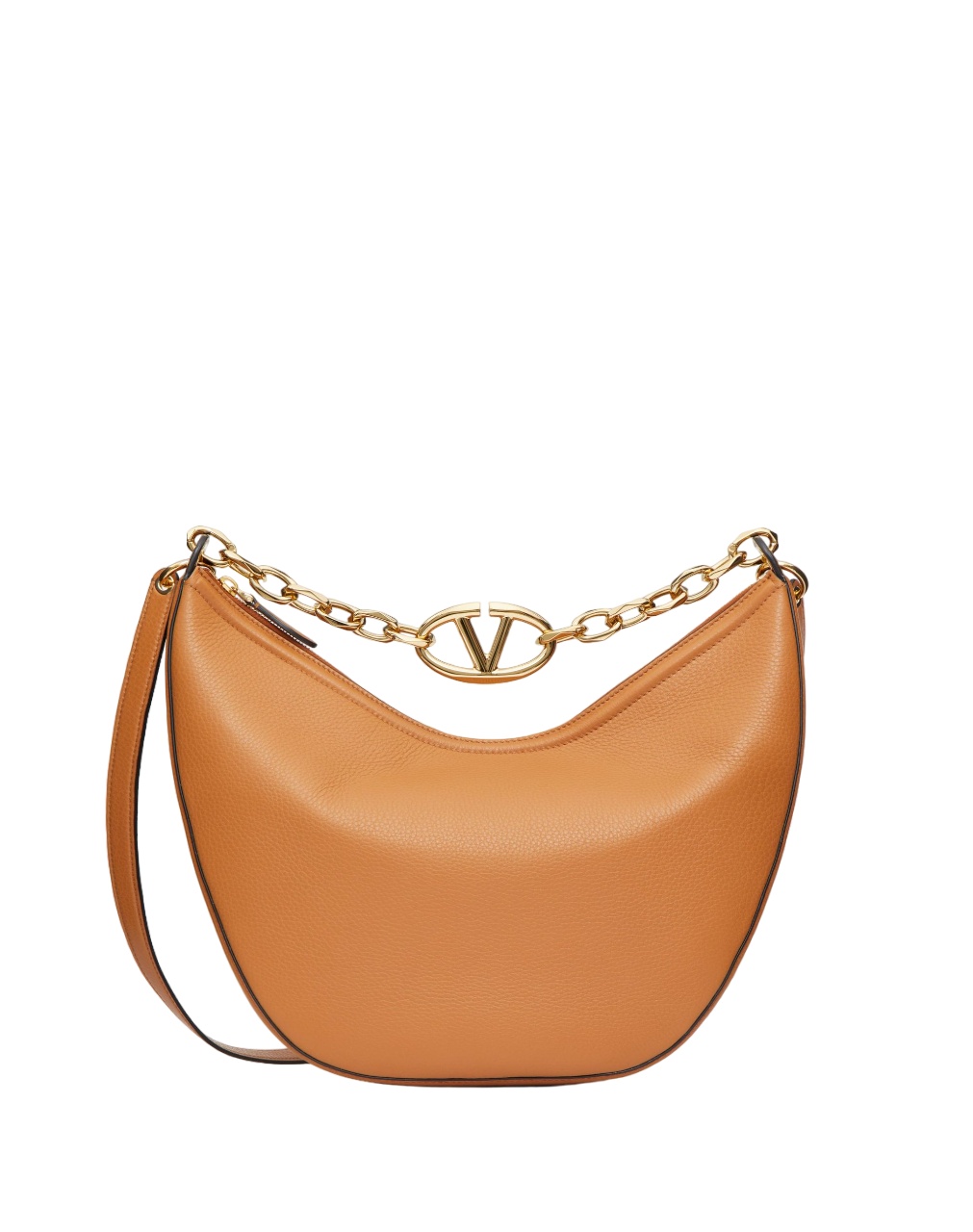 Valentino Vlogo Moon Zip-up Medium Shoulder Bag In Brown