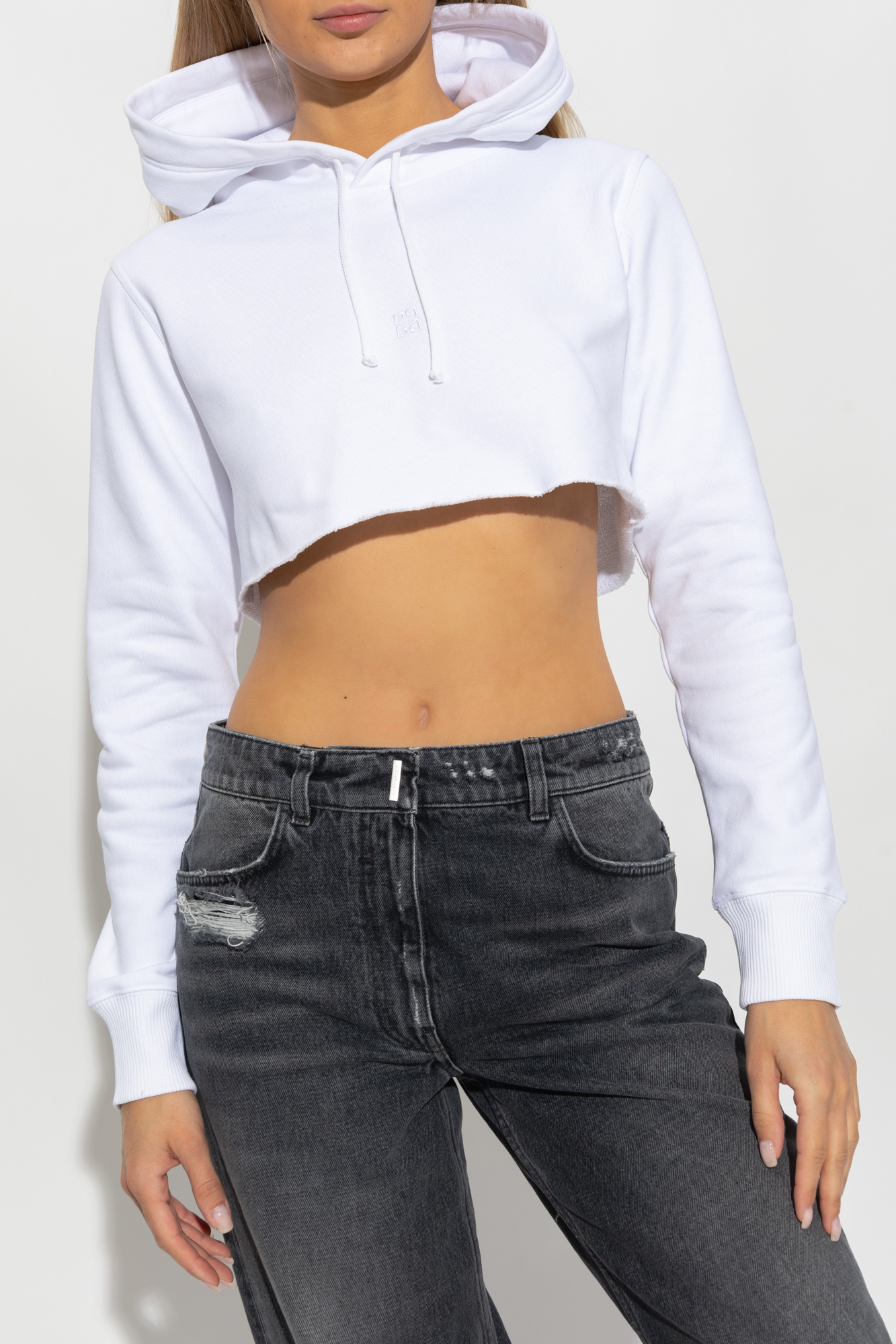Givenchy Cropped Cotton Hoodie In White