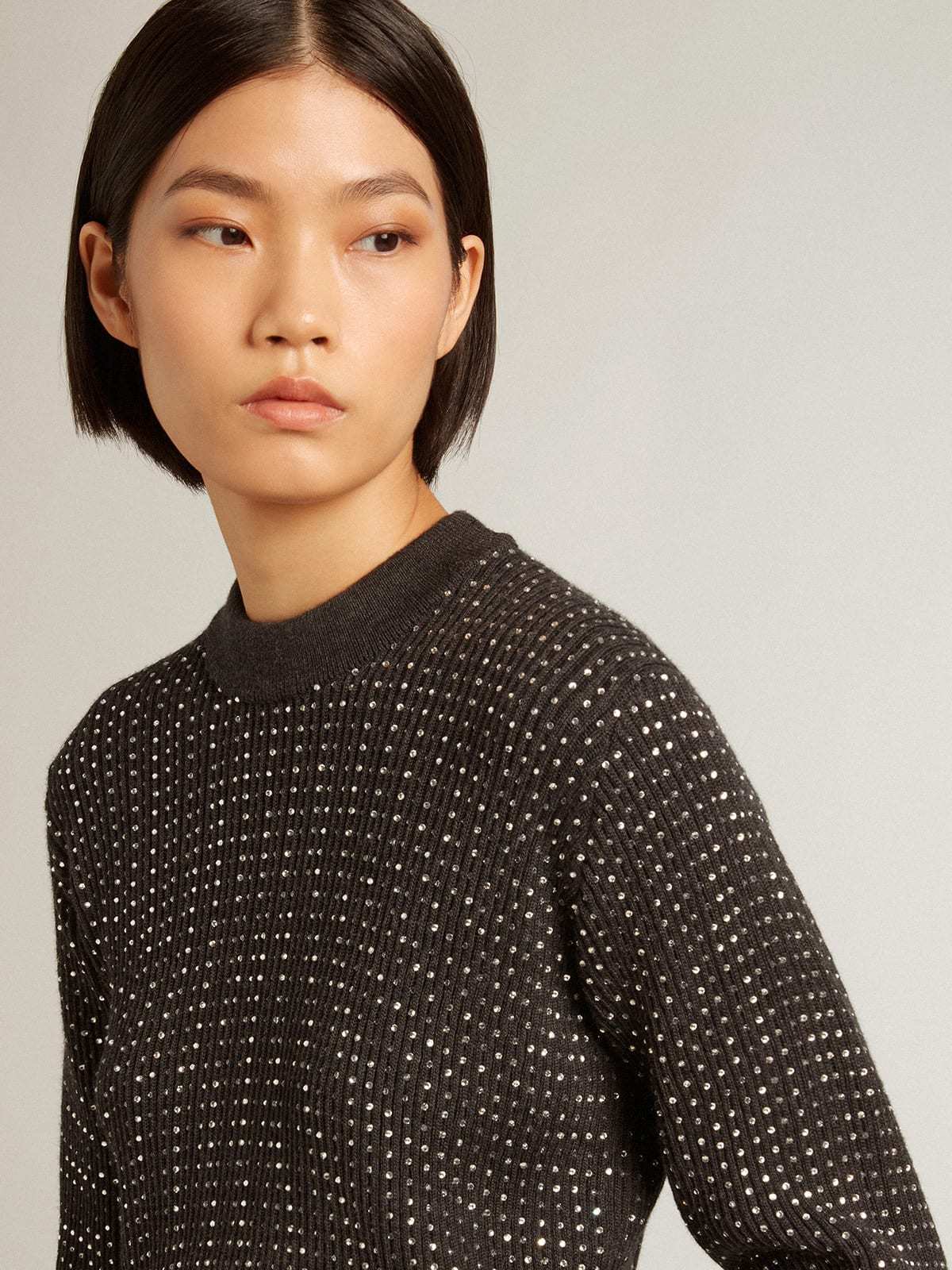 GOLDEN GOOSE ROUND-NECK SWEATER IN MERINO WOOL WITH ALL-OVER CRYSTALS