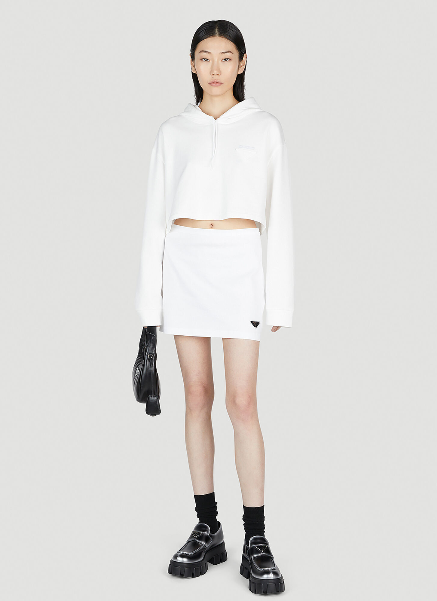 Prada Logo-plaque Cotton Miniskirt In White