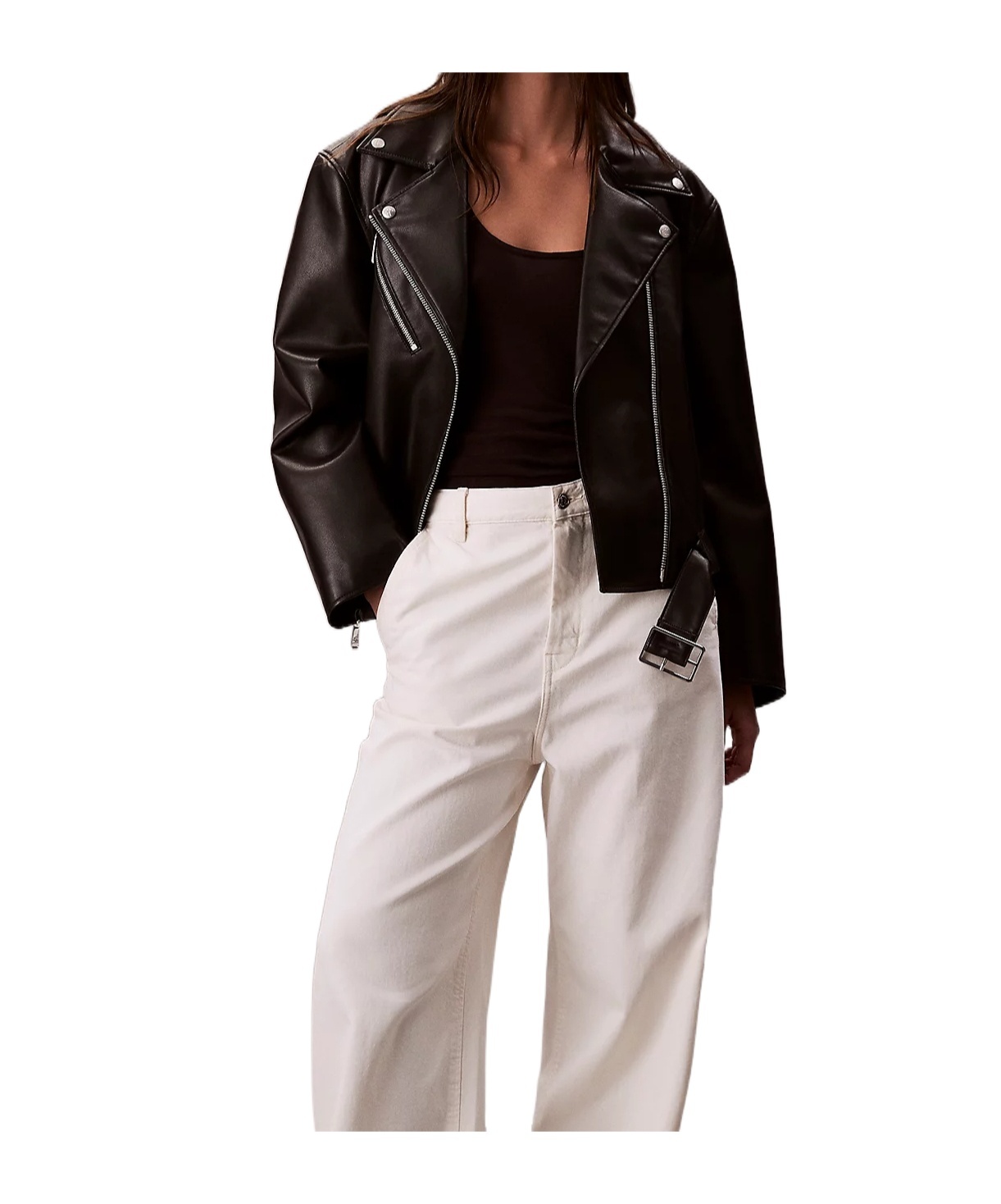 Calvin Klein Jeans Est.1978 Faux Leather Biker Jacket In Black