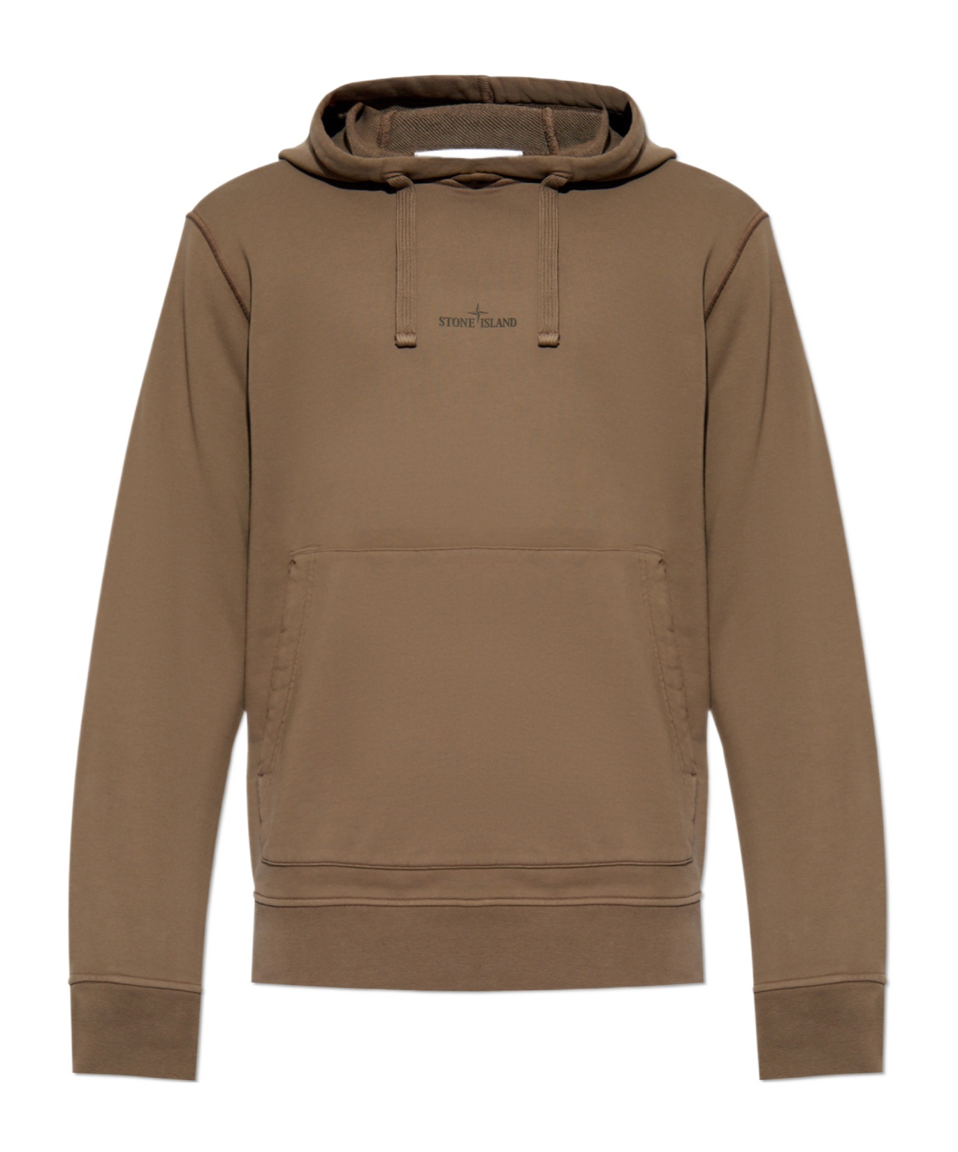 Stone Island Logo Printed Drawstring Hoodie In Brown