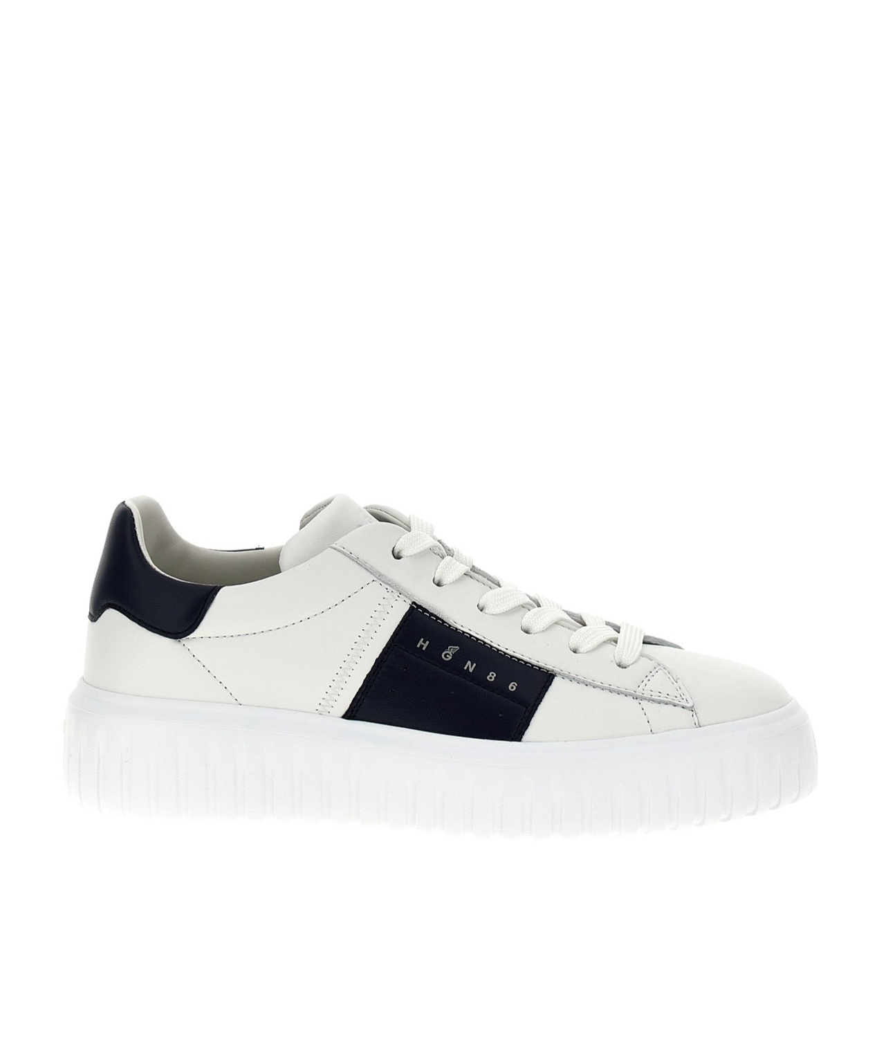 Hogan Panelled Design Calf Leather Sneakers With Chunky Sole In White