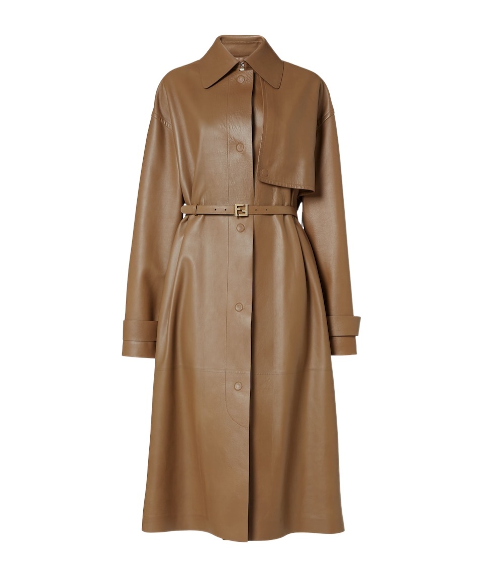 Fendi Light Brown Nappa Leather Trench Coat In Brown