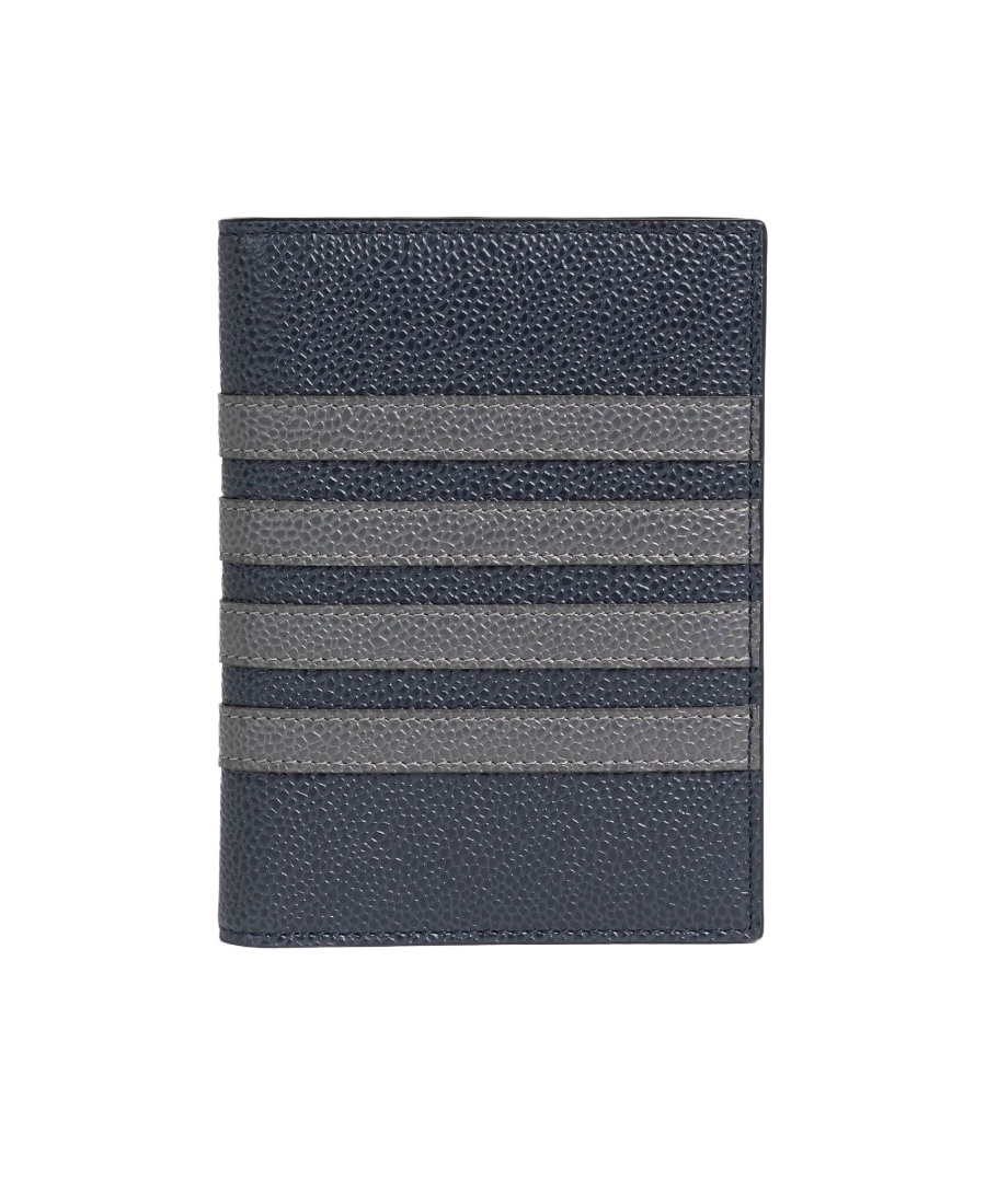 Thom Browne 4-bar Leather Passport Holder In Black