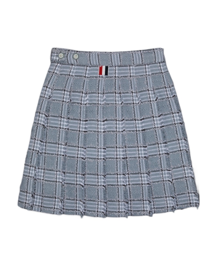 Thom Browne Pleated Tweed Skirt In Gray