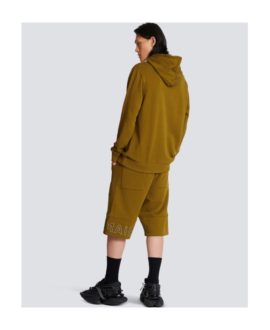 Shop Balmain Hoodie In Eco-responsible Cotton With Reflective Logo In Brown