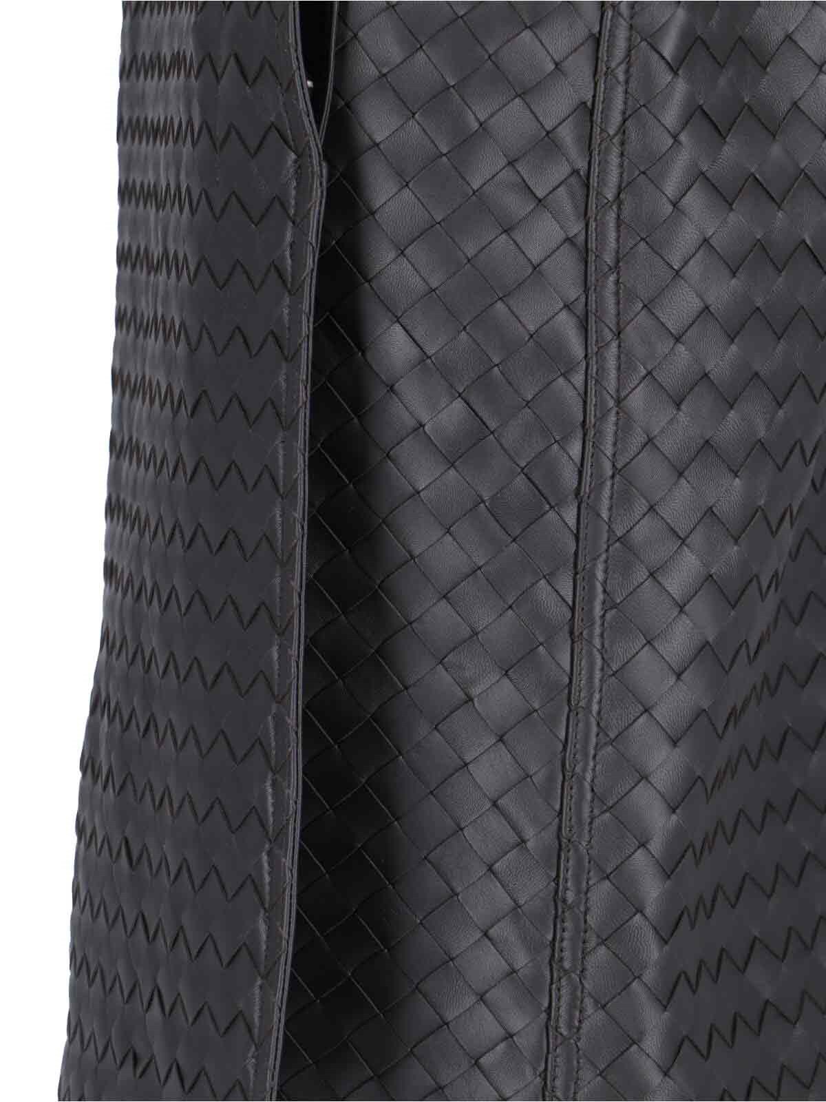 Bottega Veneta Womens Intrecciato Two-slip-pockets Leather Midi Skirt Black In Brown