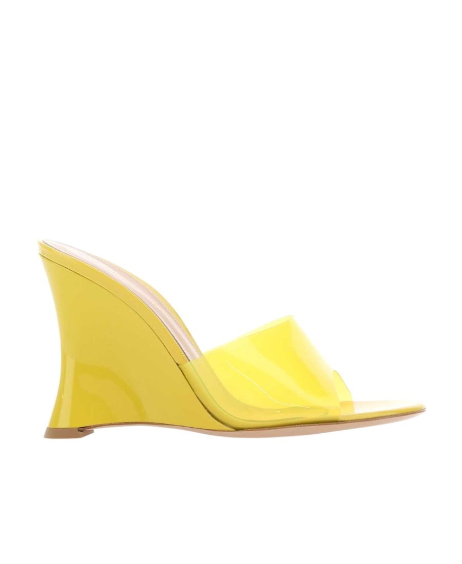 Gianvito Rossi Futura 95 Vinyl & Patent Wedge Sandal In Yellow