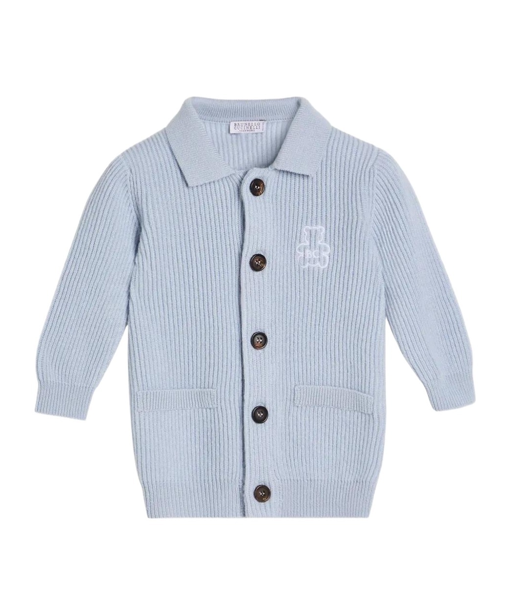 Brunello Cucinelli Polo-neck Ribbed Cardigan In Blue