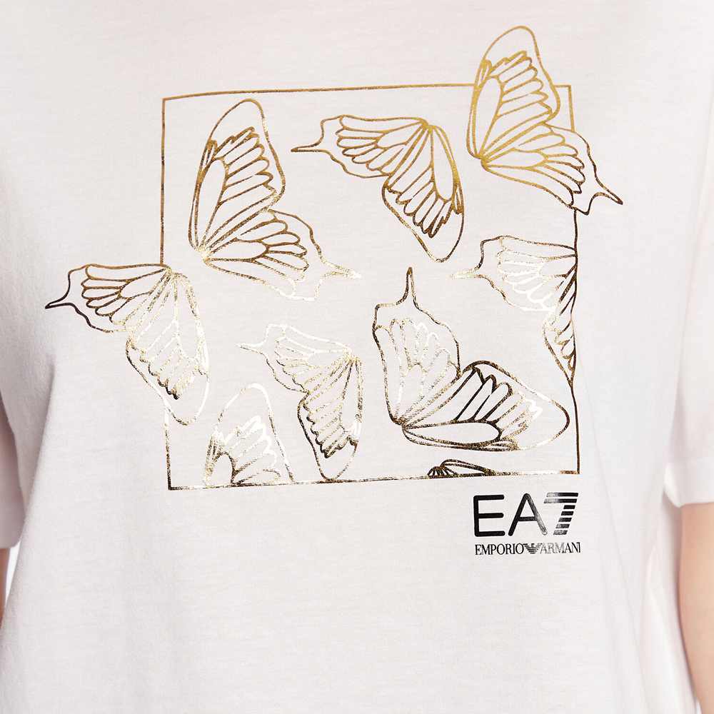 Ea7 T-shirt With Round Neck And Short Sleeves In White