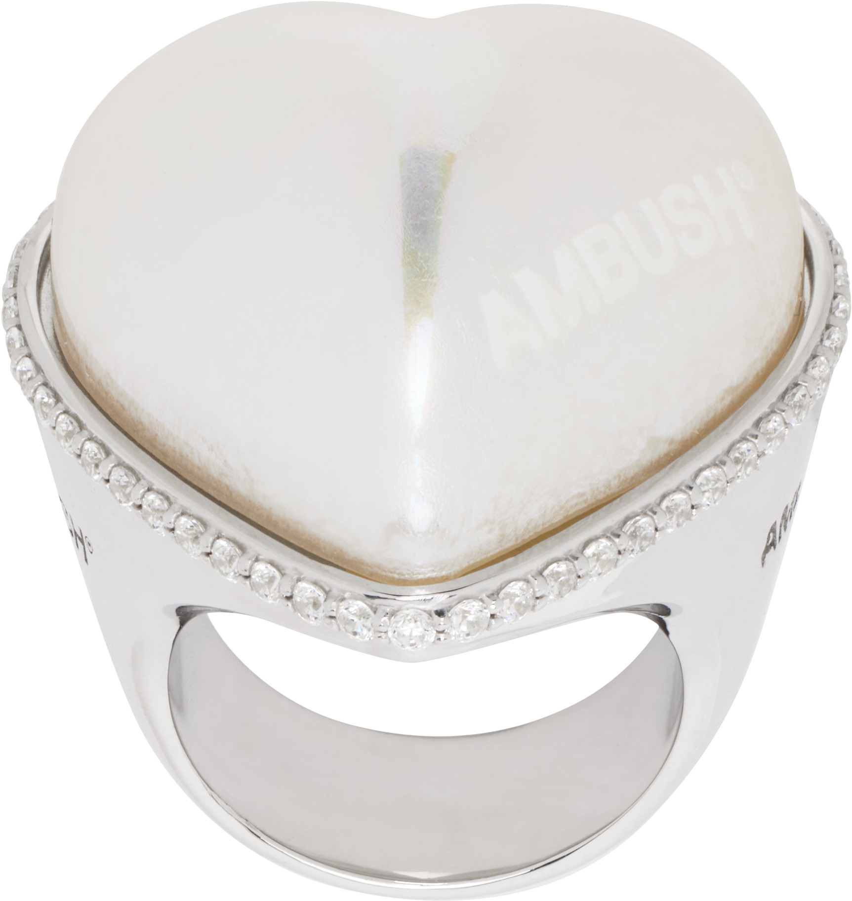 Ambush Silver Large Pearl Heart Ring In White
