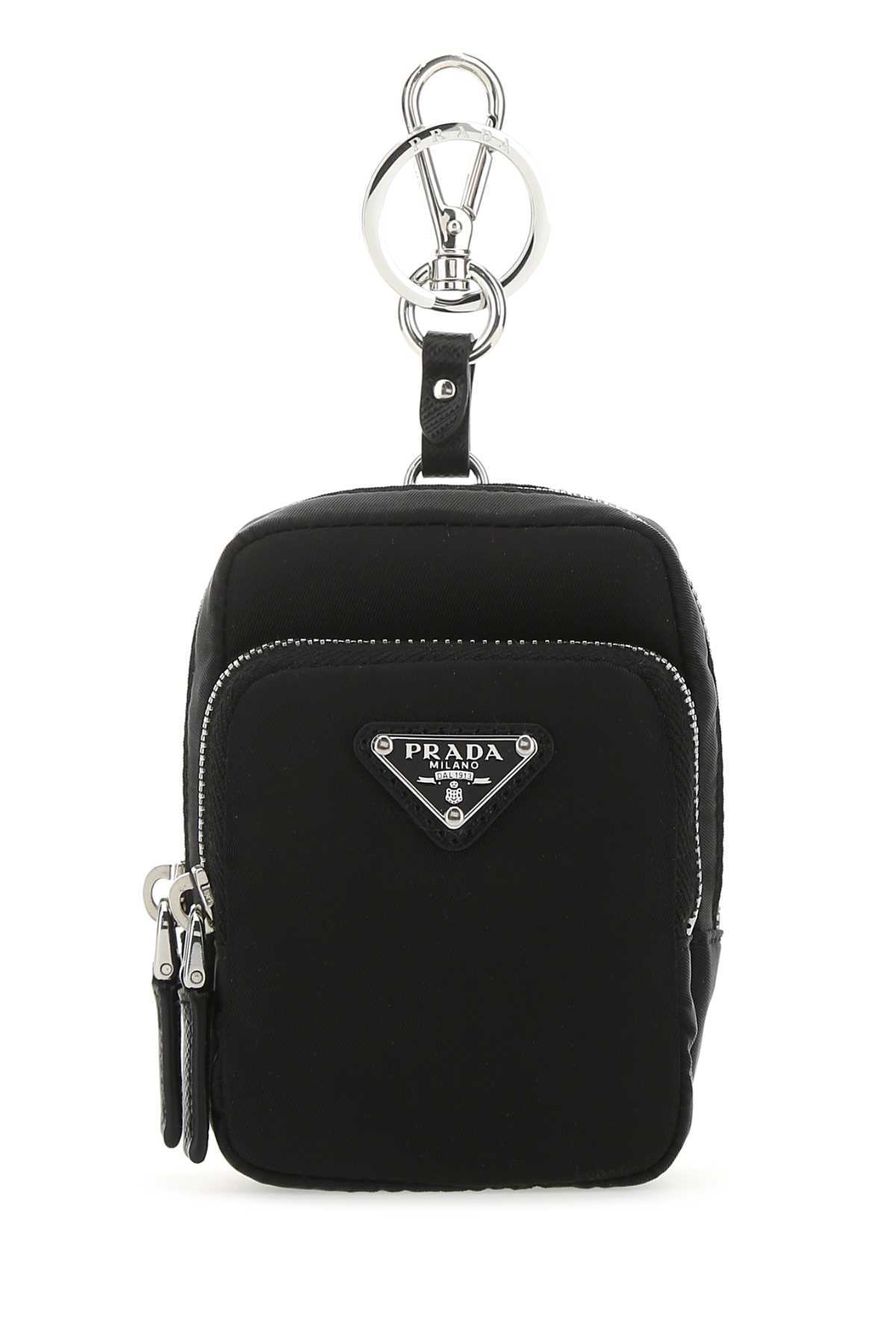 Prada Re-nylon Backpack Keyring In Black
