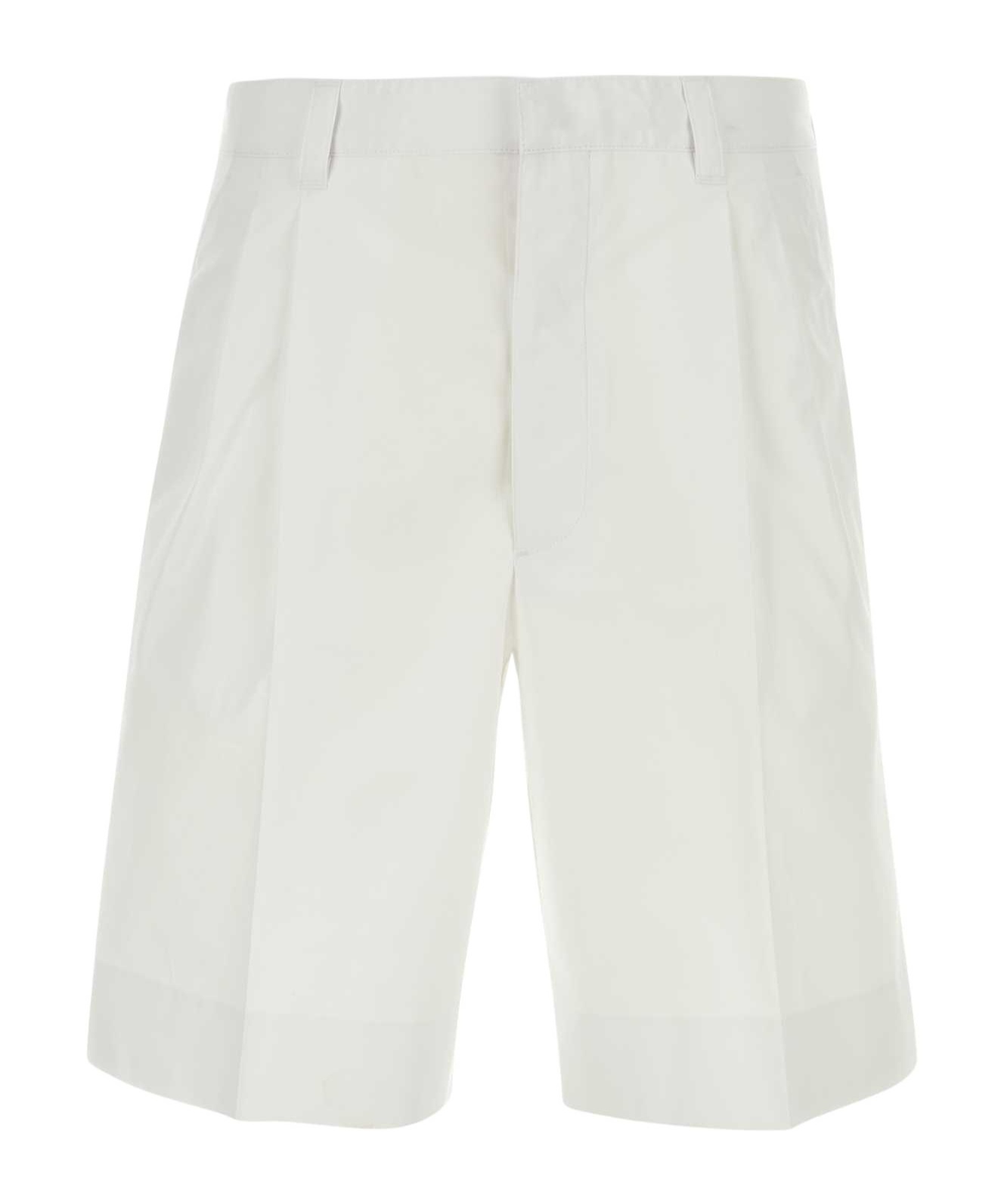 Prada Inverted Pleat Cotton Bermuda Shorts In White