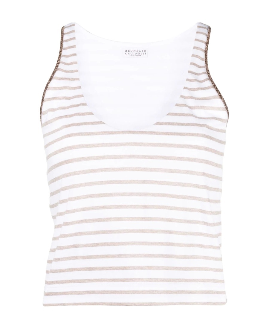 BRUNELLO CUCINELLI SCOOP-NECK STRIPED VEST TOP