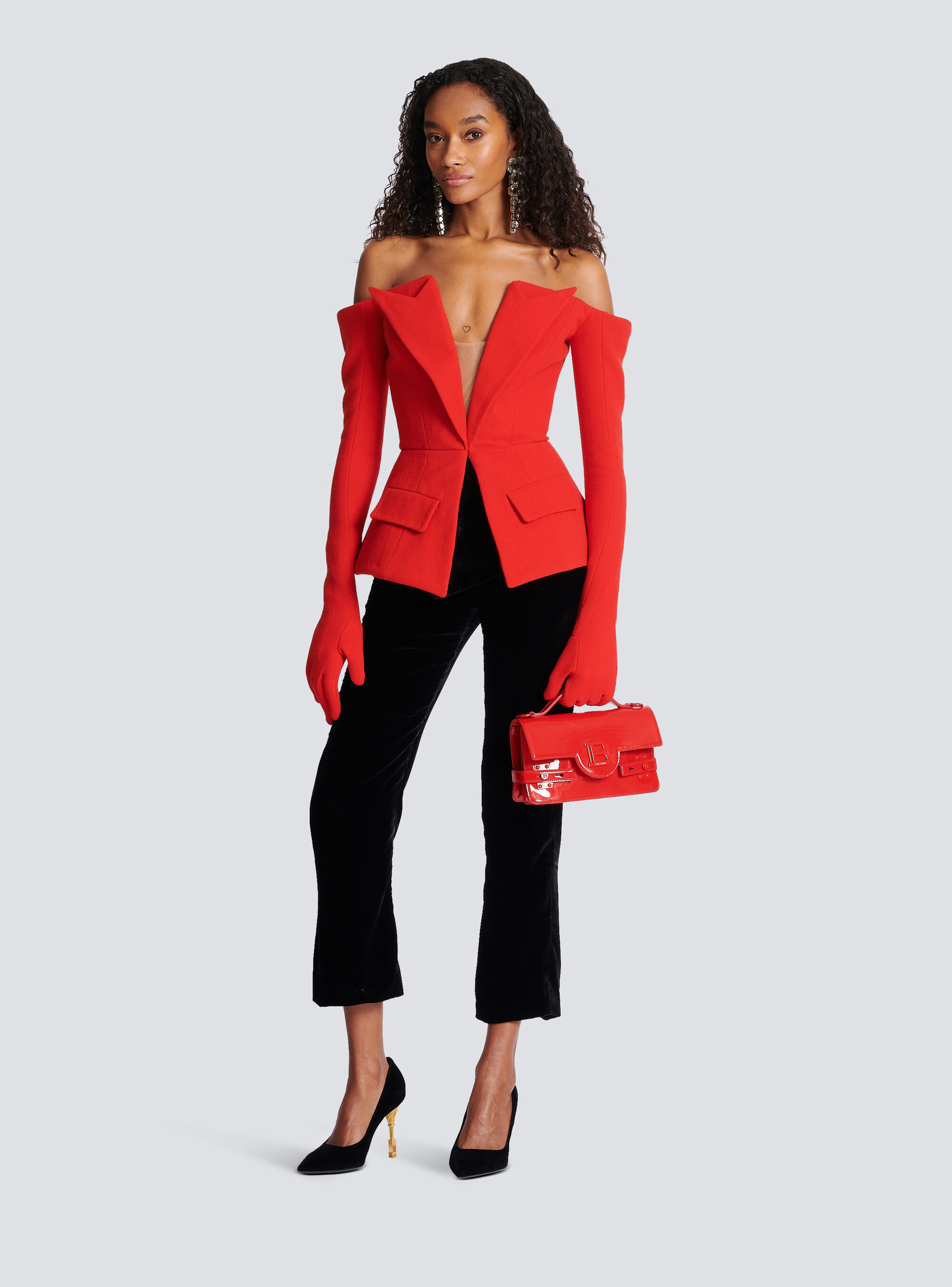 Balmain Off-the-shoulder Peplum Top In Red