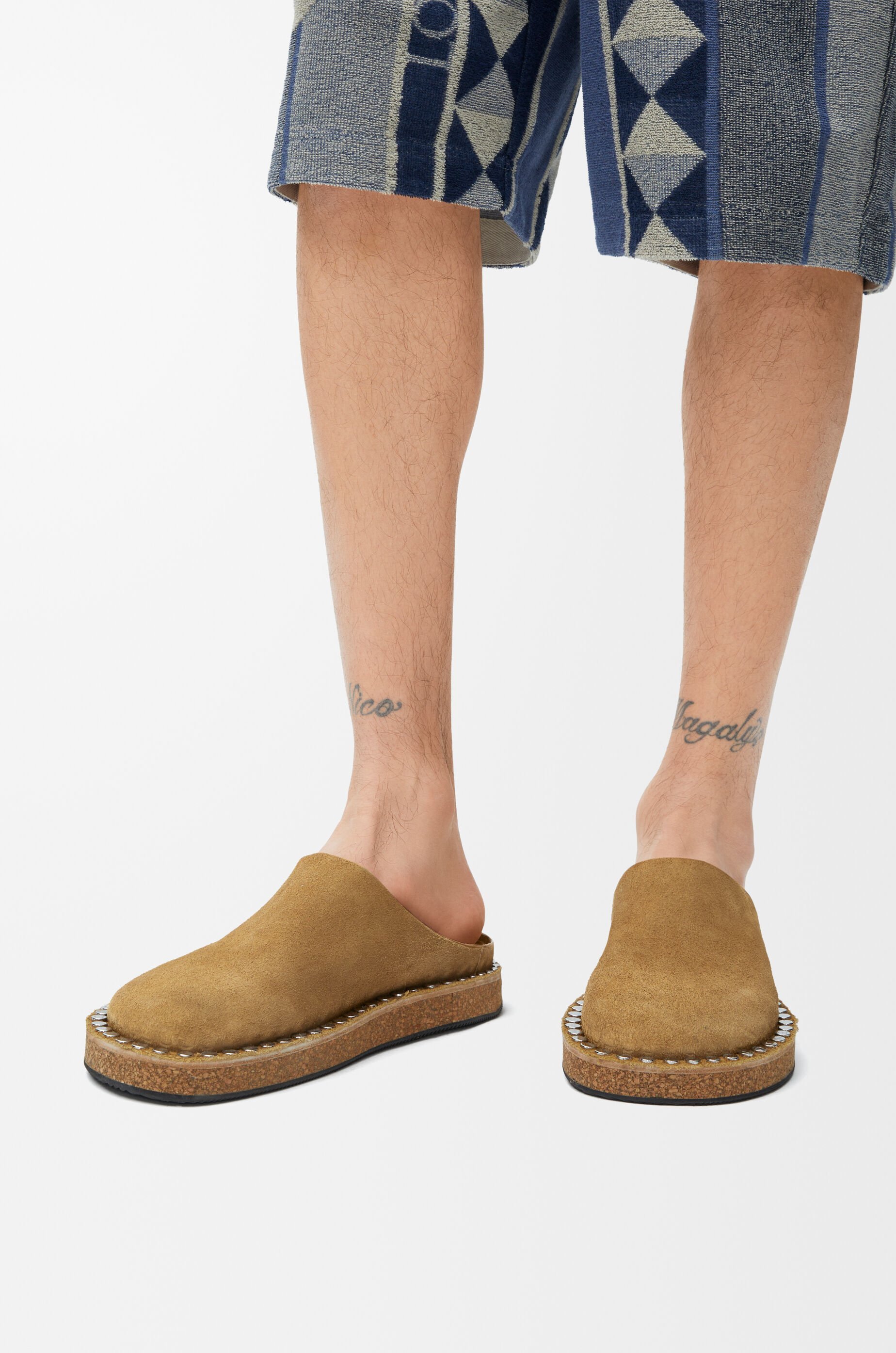 Loewe Rivet Suede Mules In Brown
