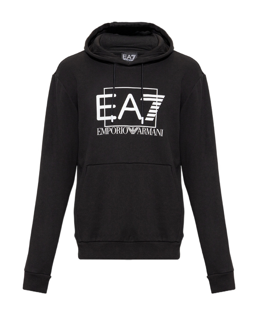 Ea7 Logo-print Drawstring Hoodie In Black