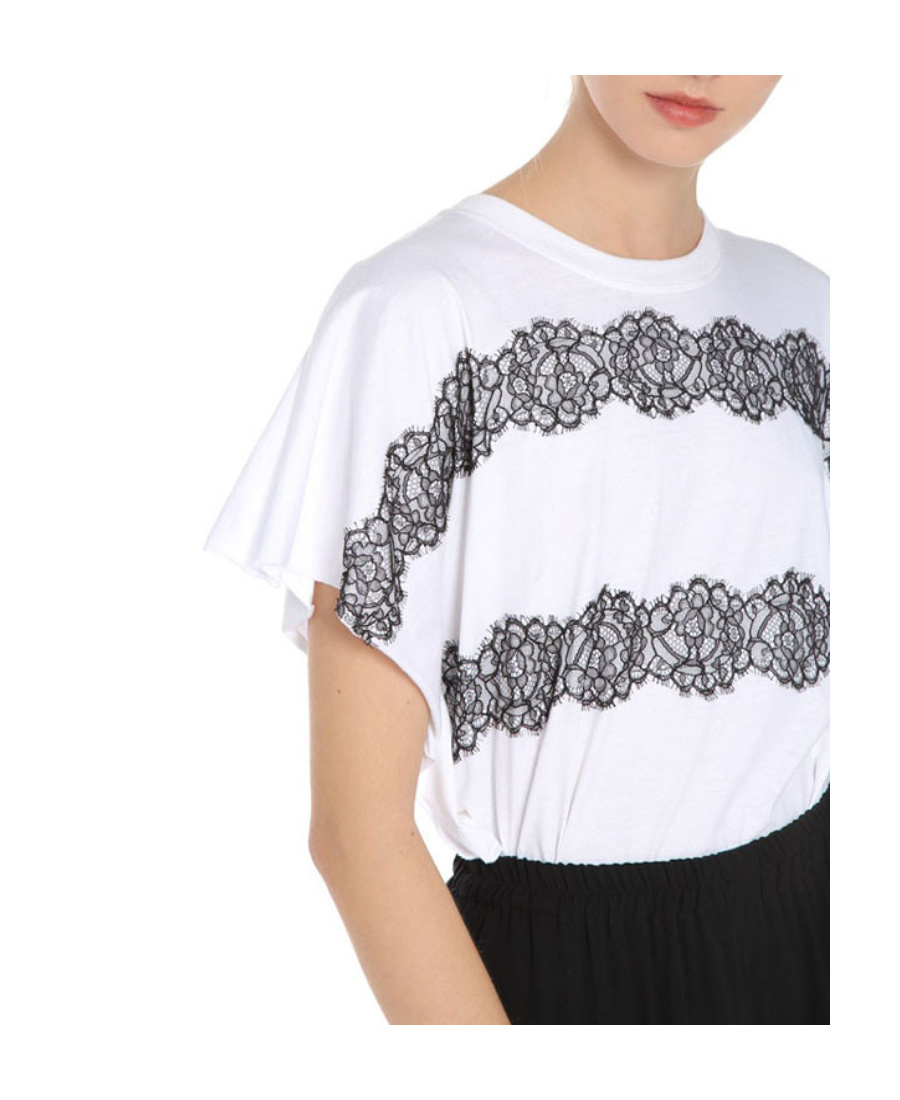 Shop Red Valentino Round Neck Lace T-shirt In White