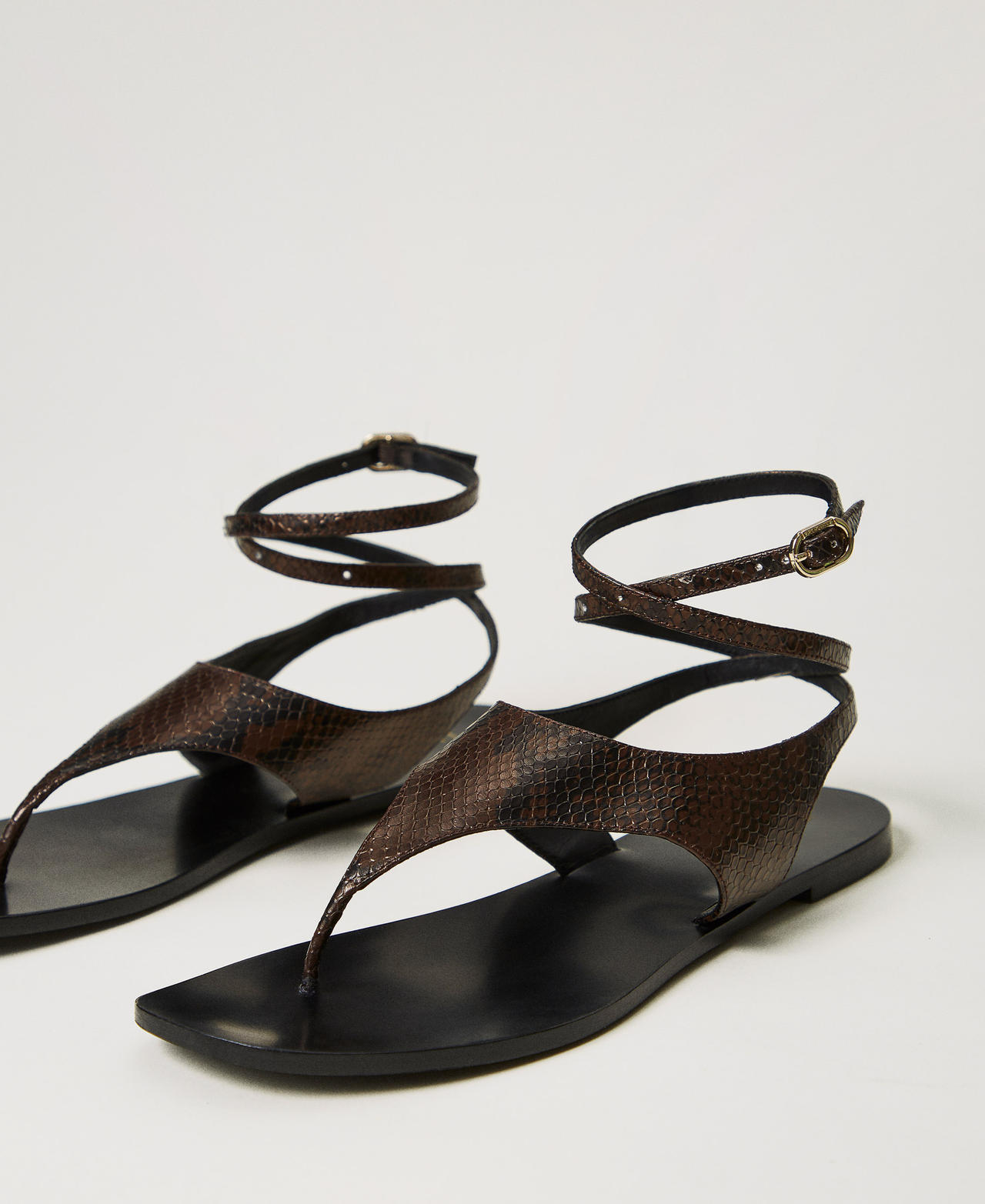 Shop Twinset Snakeskin-effect Flat Sandals