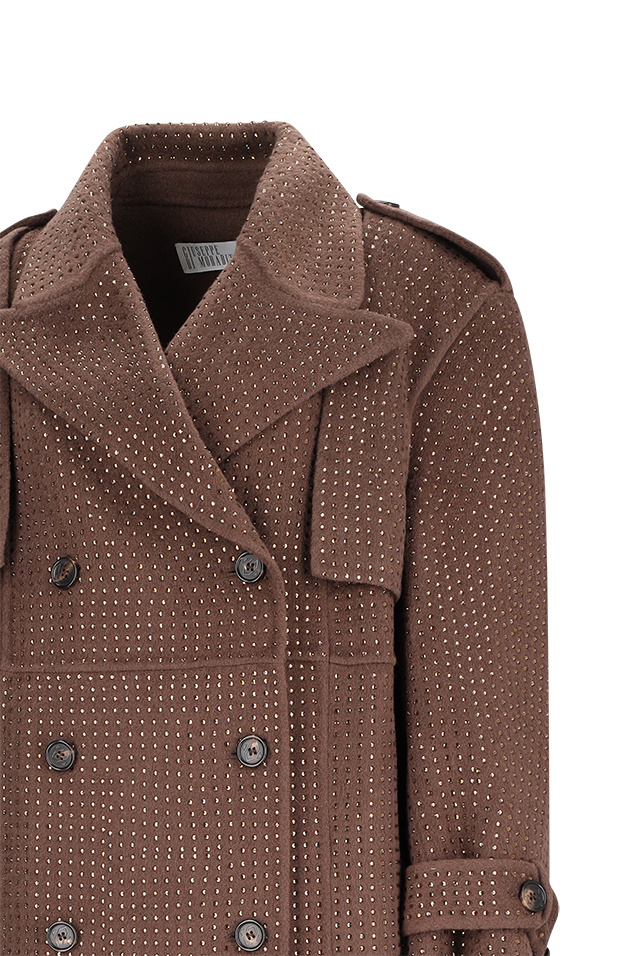 Giuseppe Di Morabito Crystal-embellishment Double-breasted Trench Coat In Brown